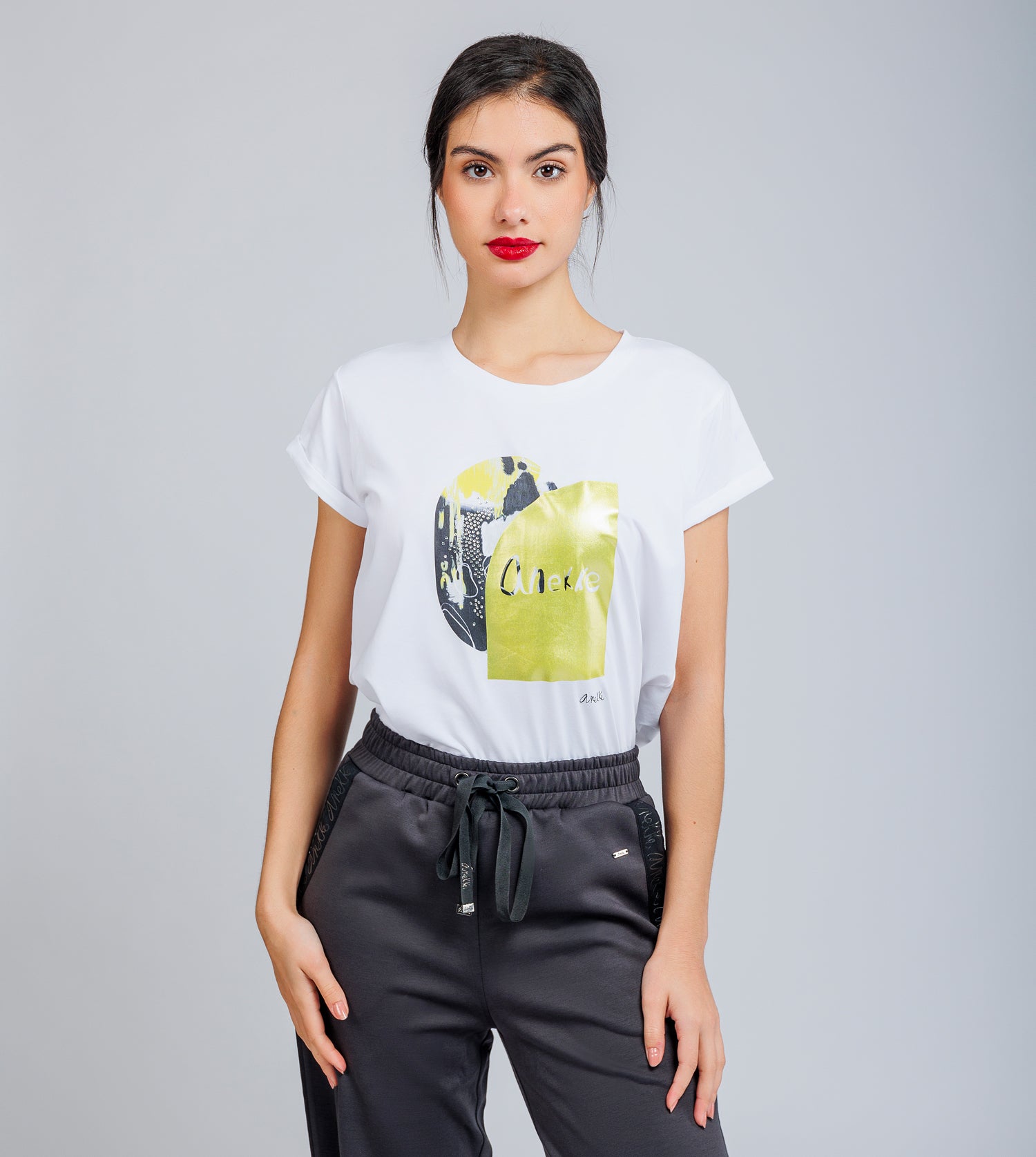 Weiß-goldenes Kurzarm-T-Shirt Anekke
