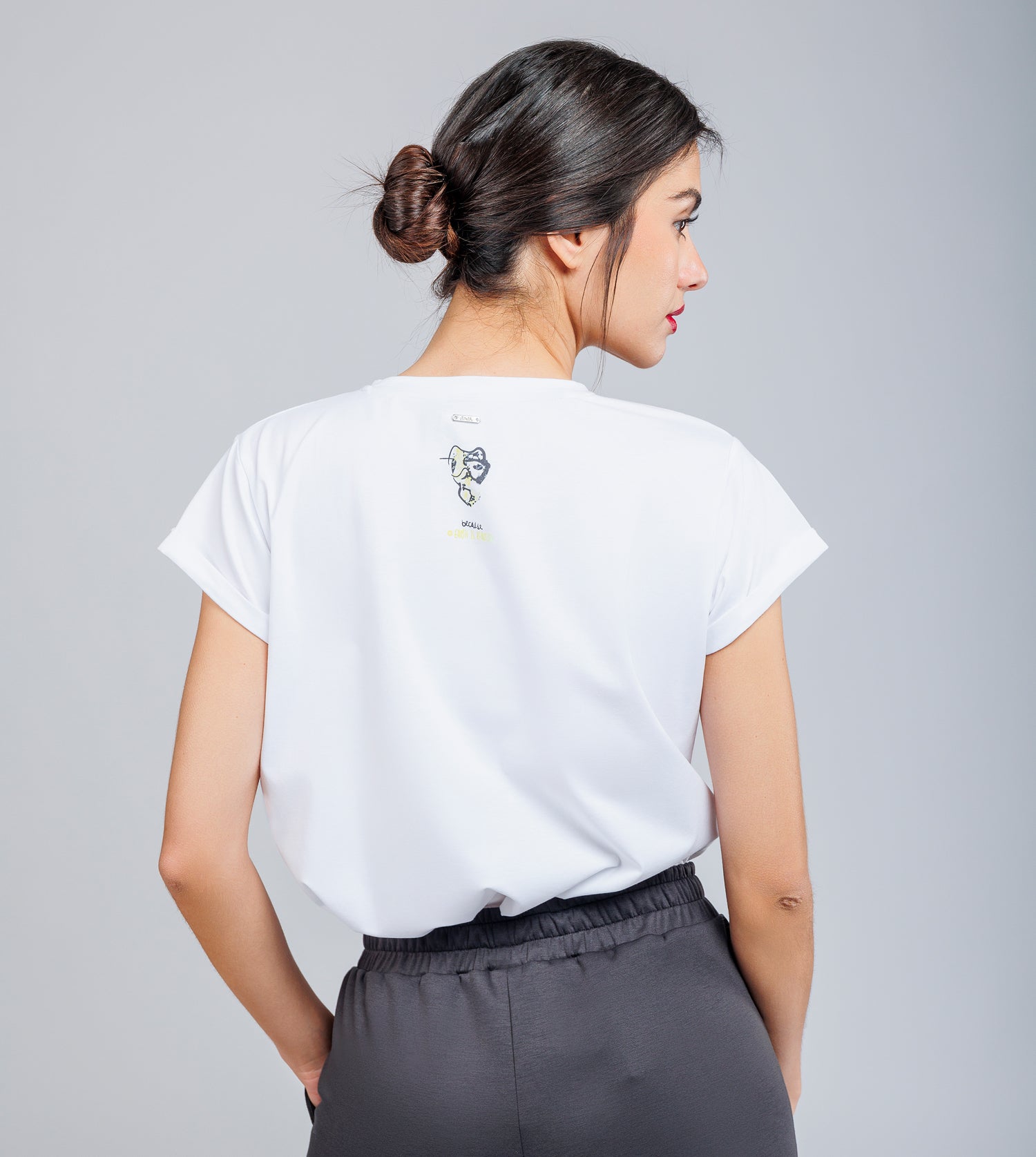 Weiß-goldenes Kurzarm-T-Shirt Anekke