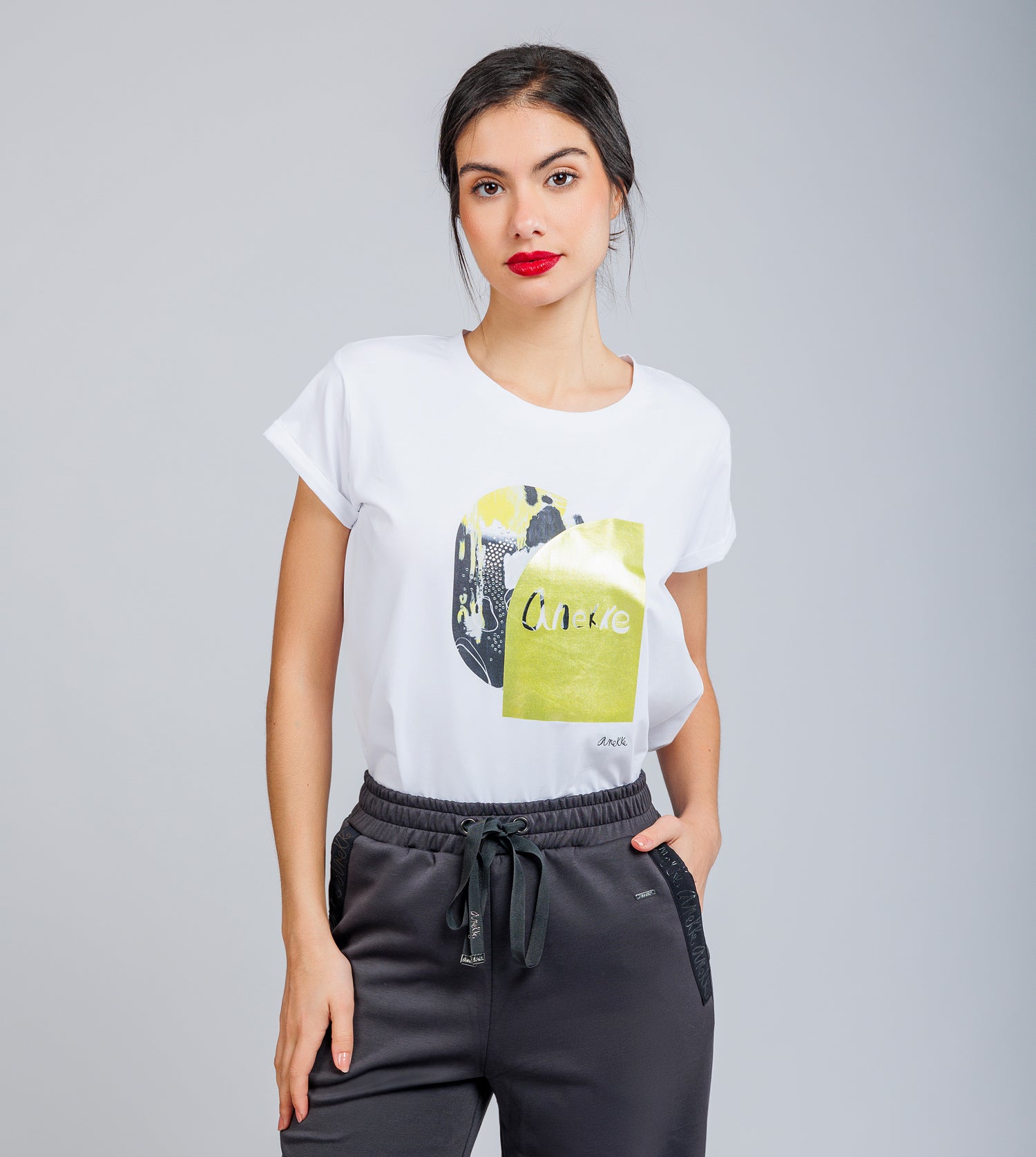 Weiß-goldenes Kurzarm-T-Shirt Anekke