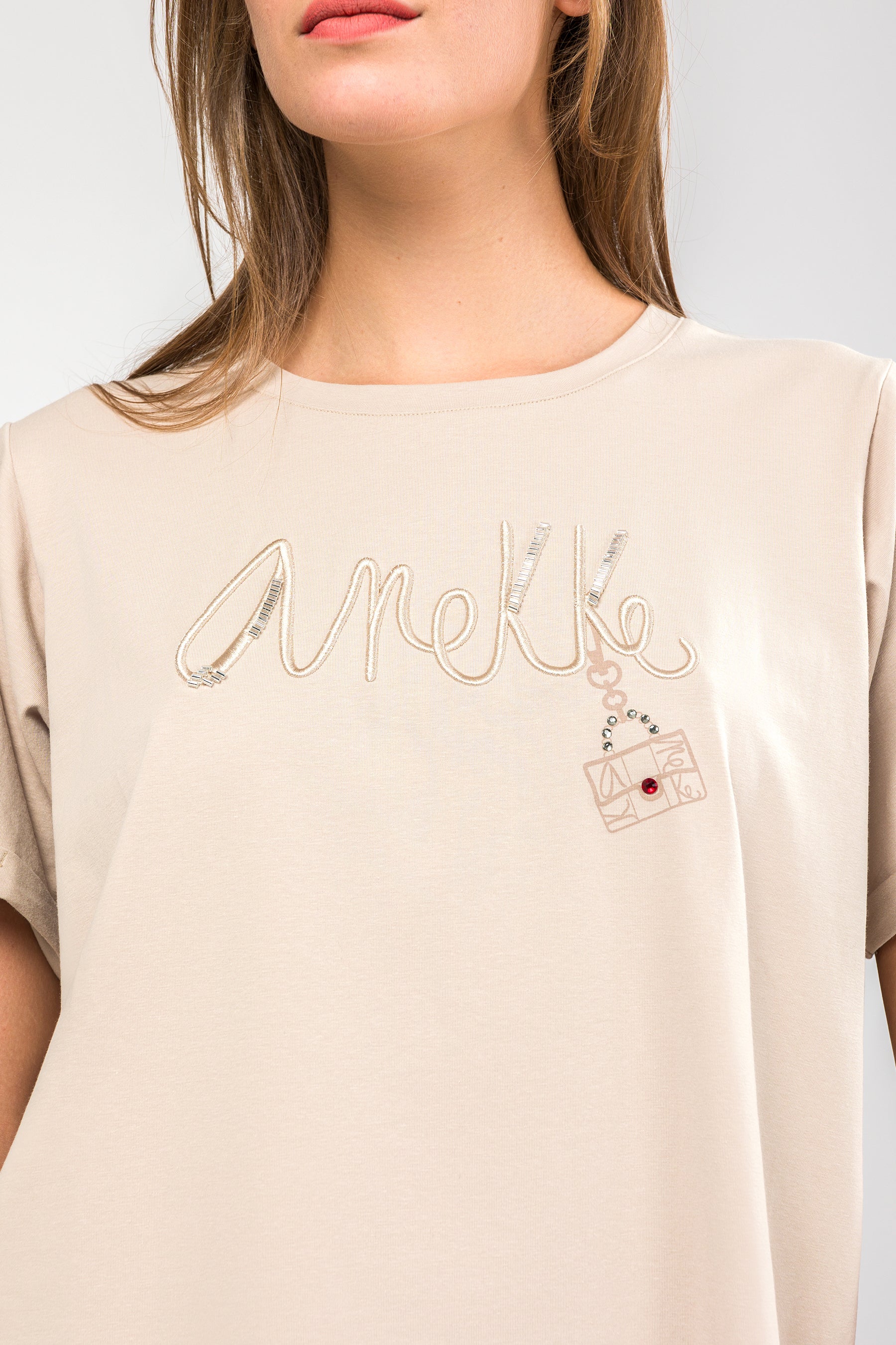 Kurzarm-T-Shirt beige mit Logo