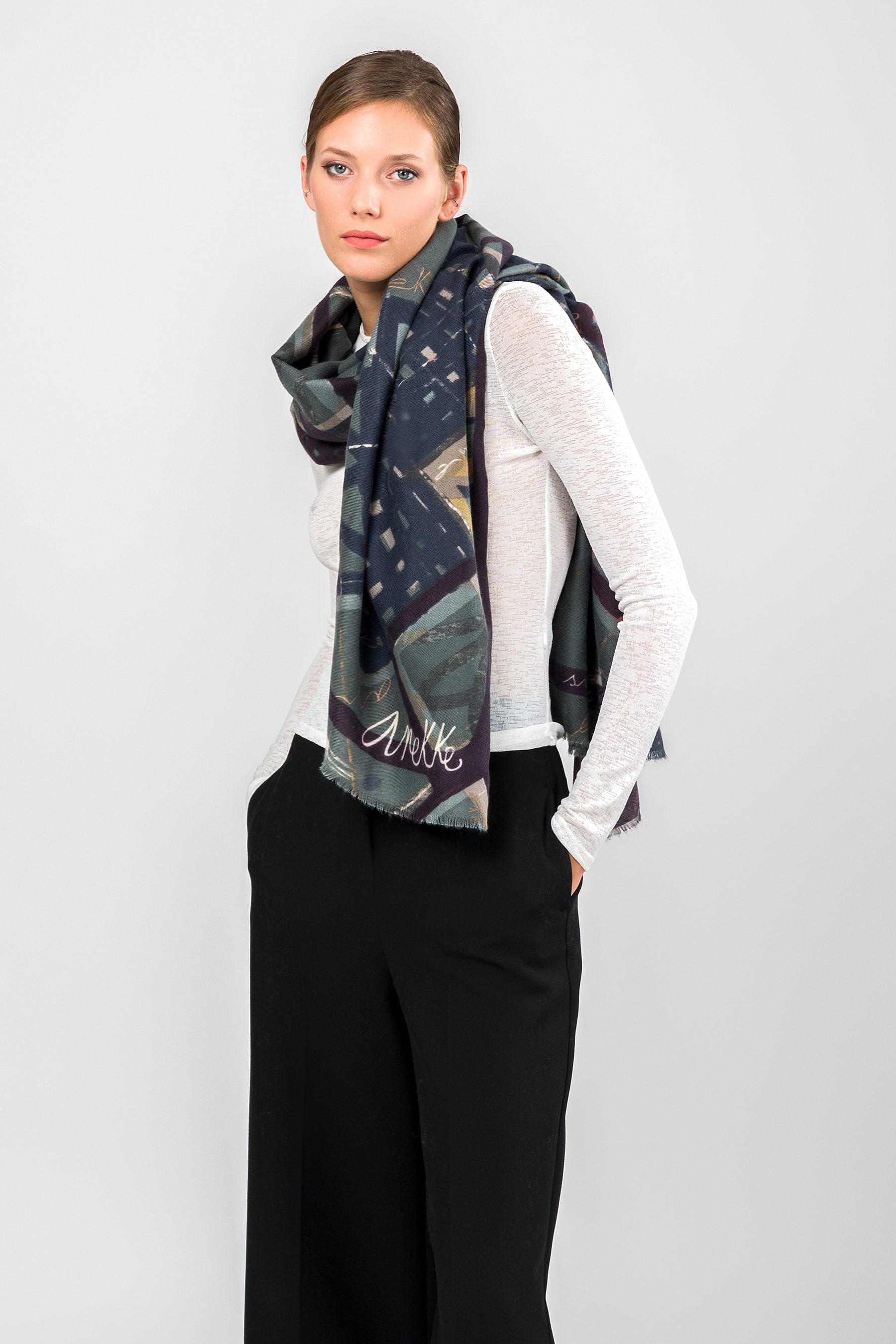 Pashmina gemustert blau