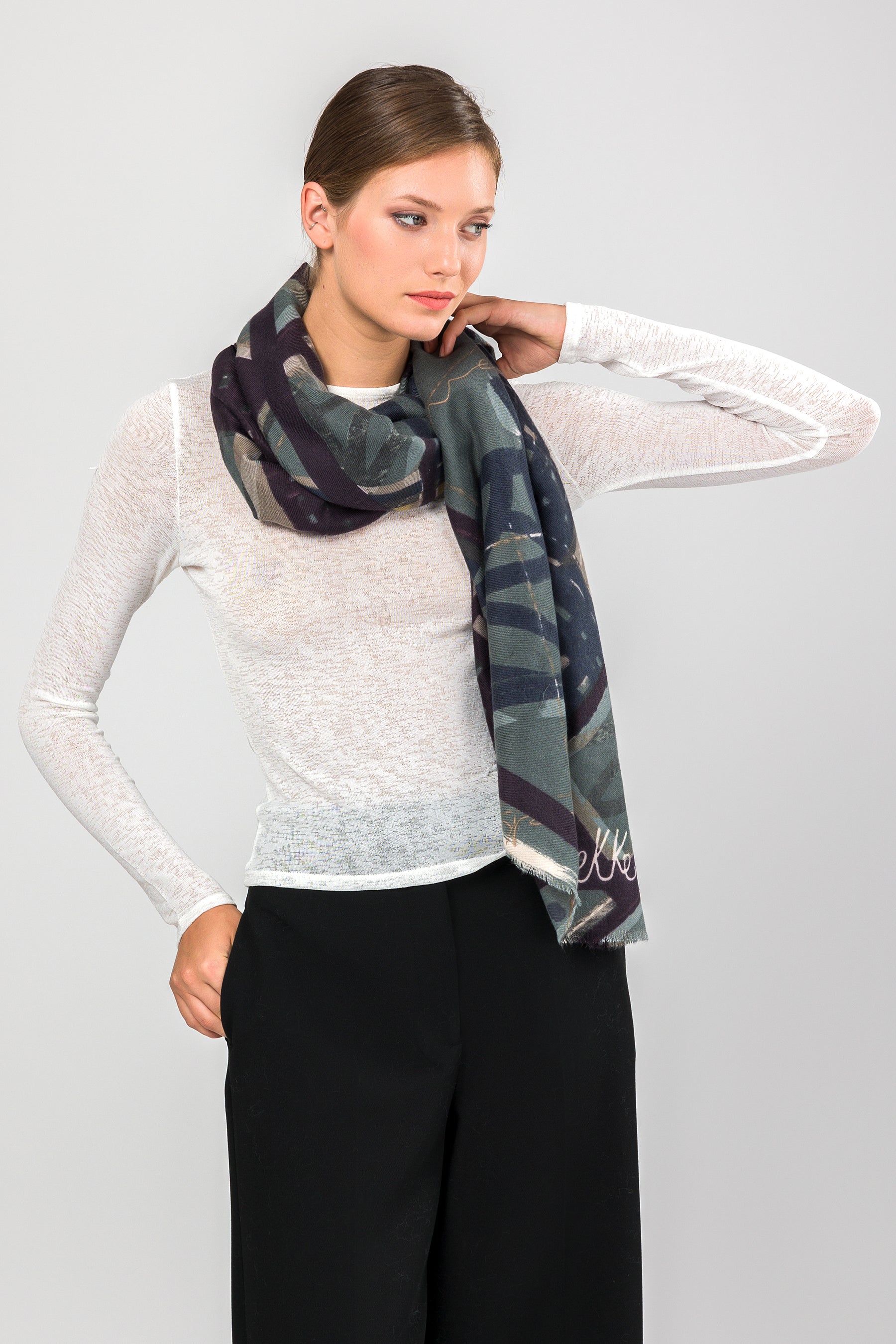 Pashmina gemustert blau