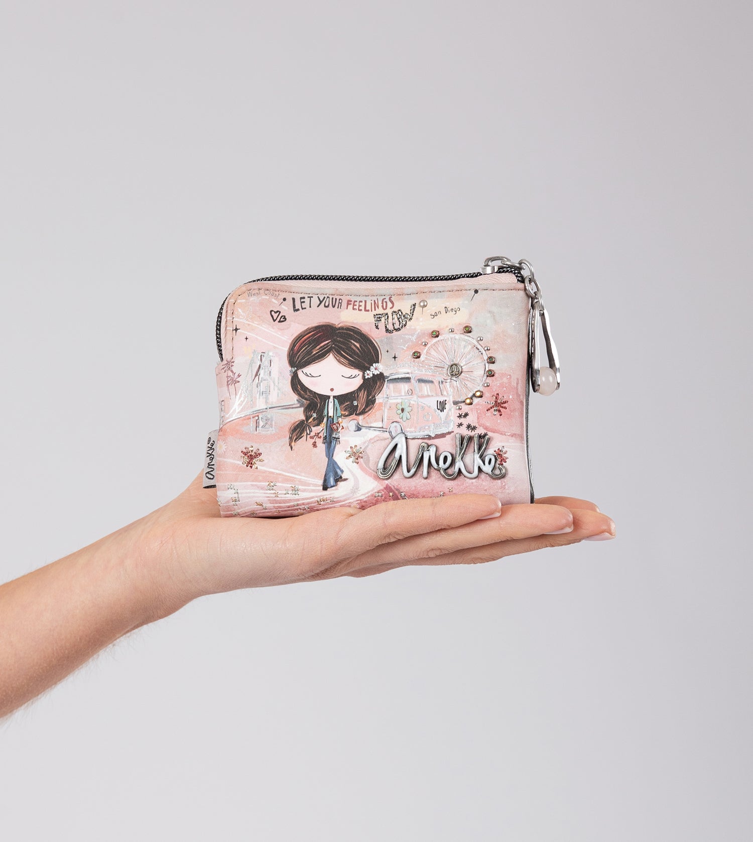 Peace & Love kleine rosa RFID-Geldbörse