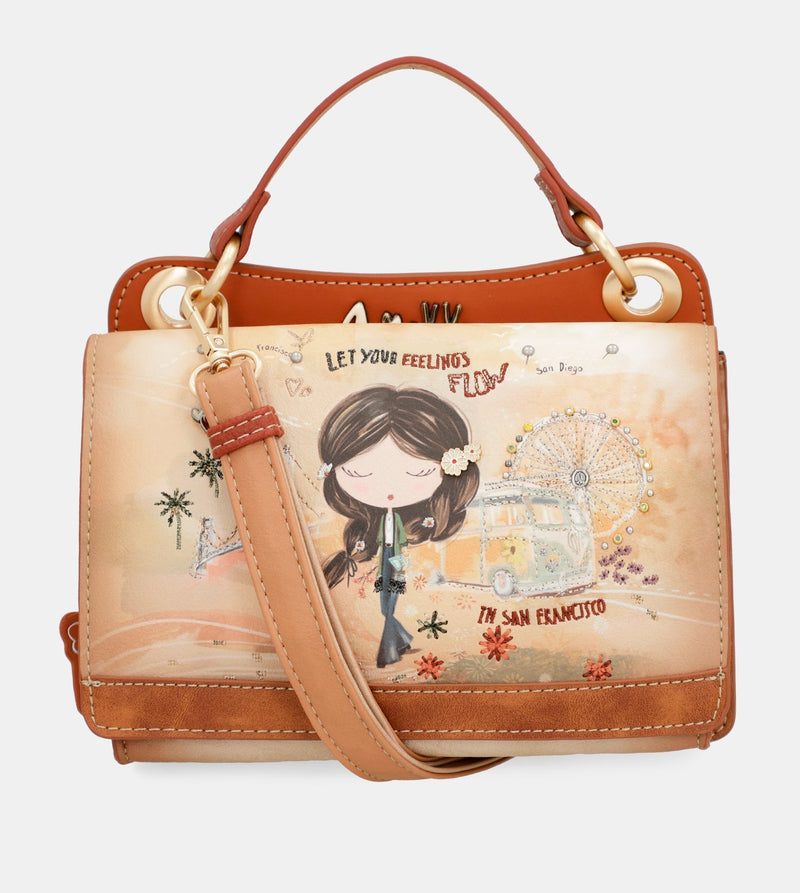 Peace & Love – Kamelfarbene Mini-Tasche