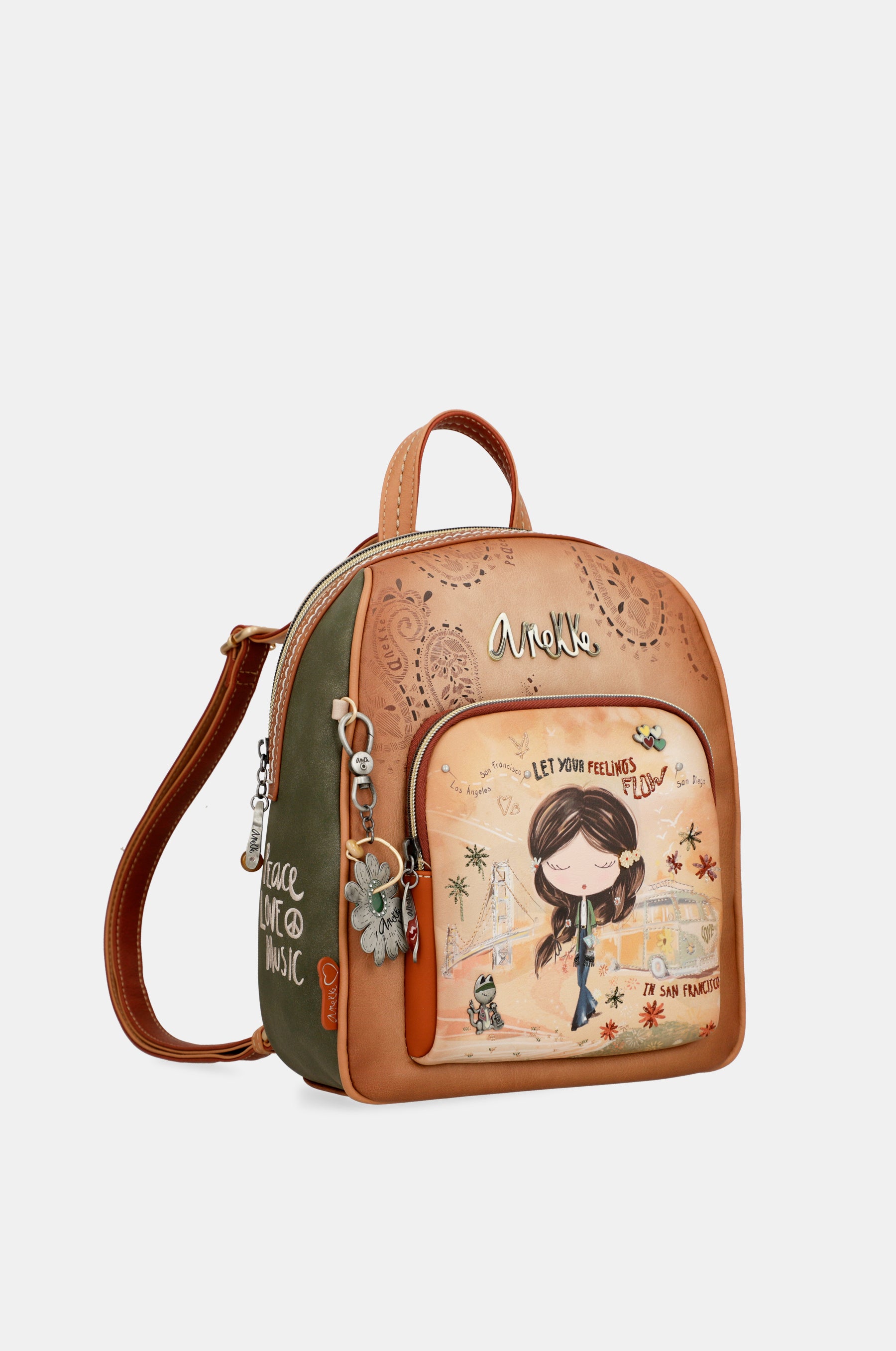 Peace & Love – mittelgroßer Rucksack in Kamelbraun