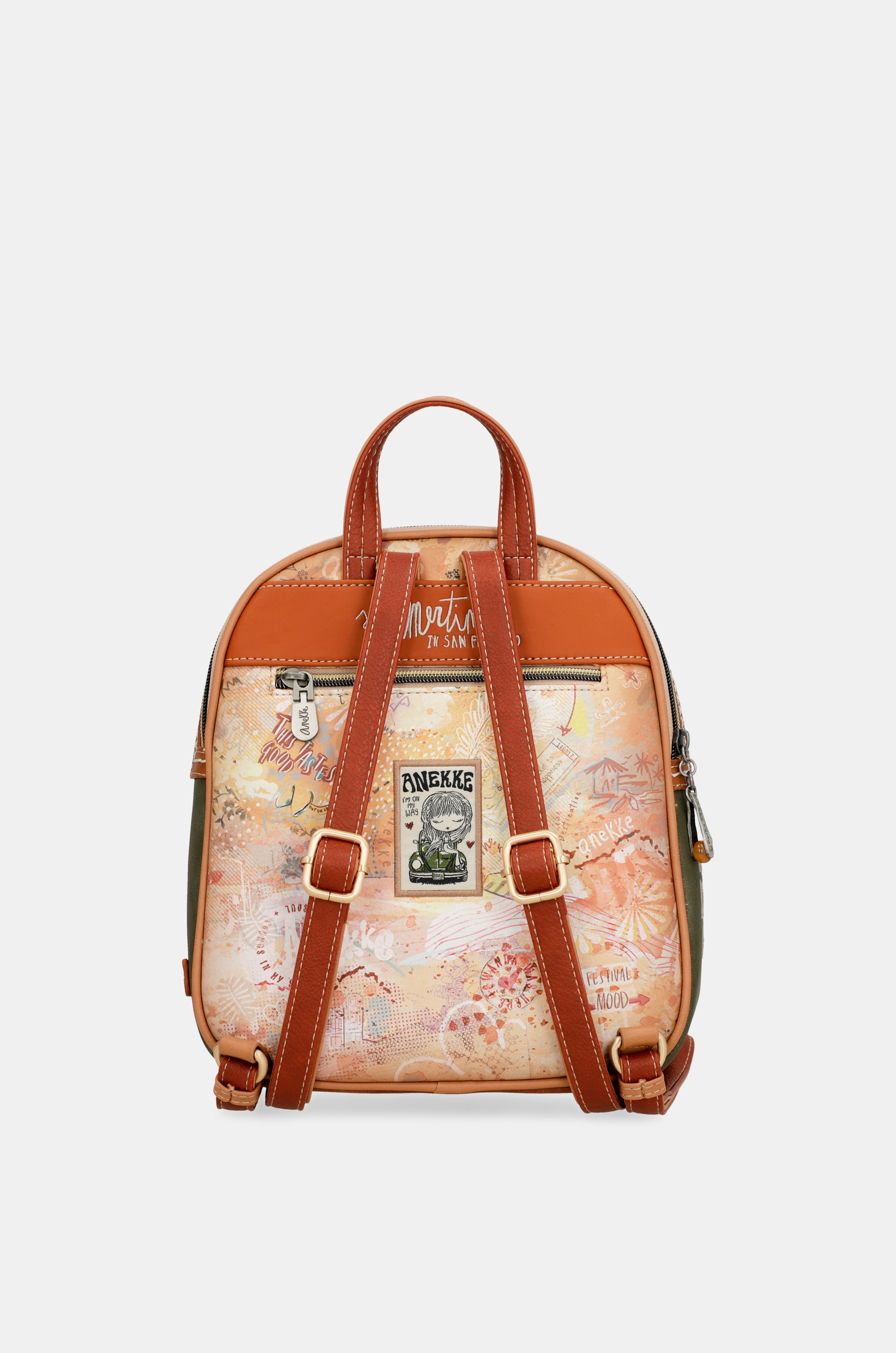 Peace & Love – mittelgroßer Rucksack in Kamelbraun