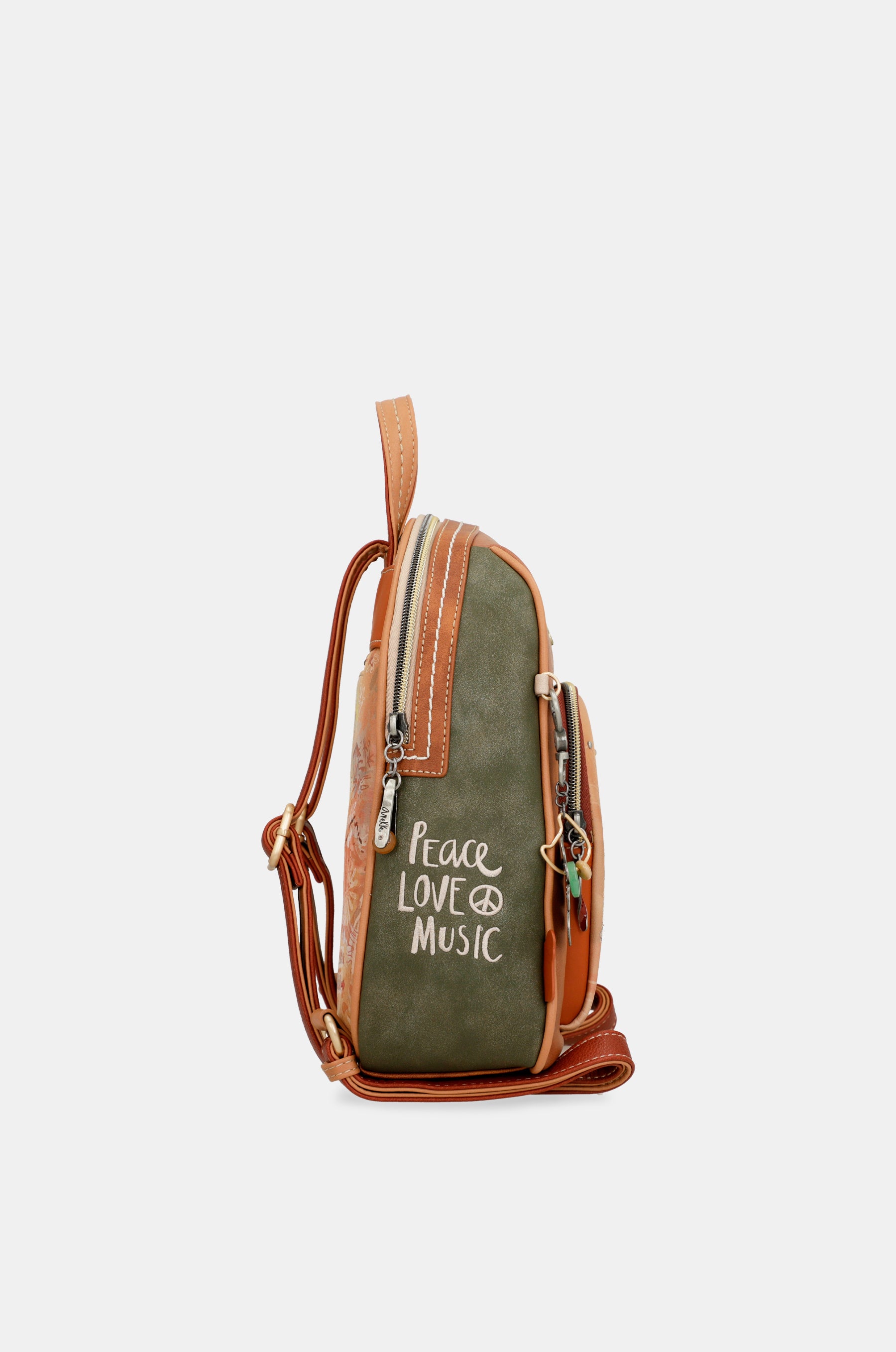 Peace & Love – mittelgroßer Rucksack in Kamelbraun
