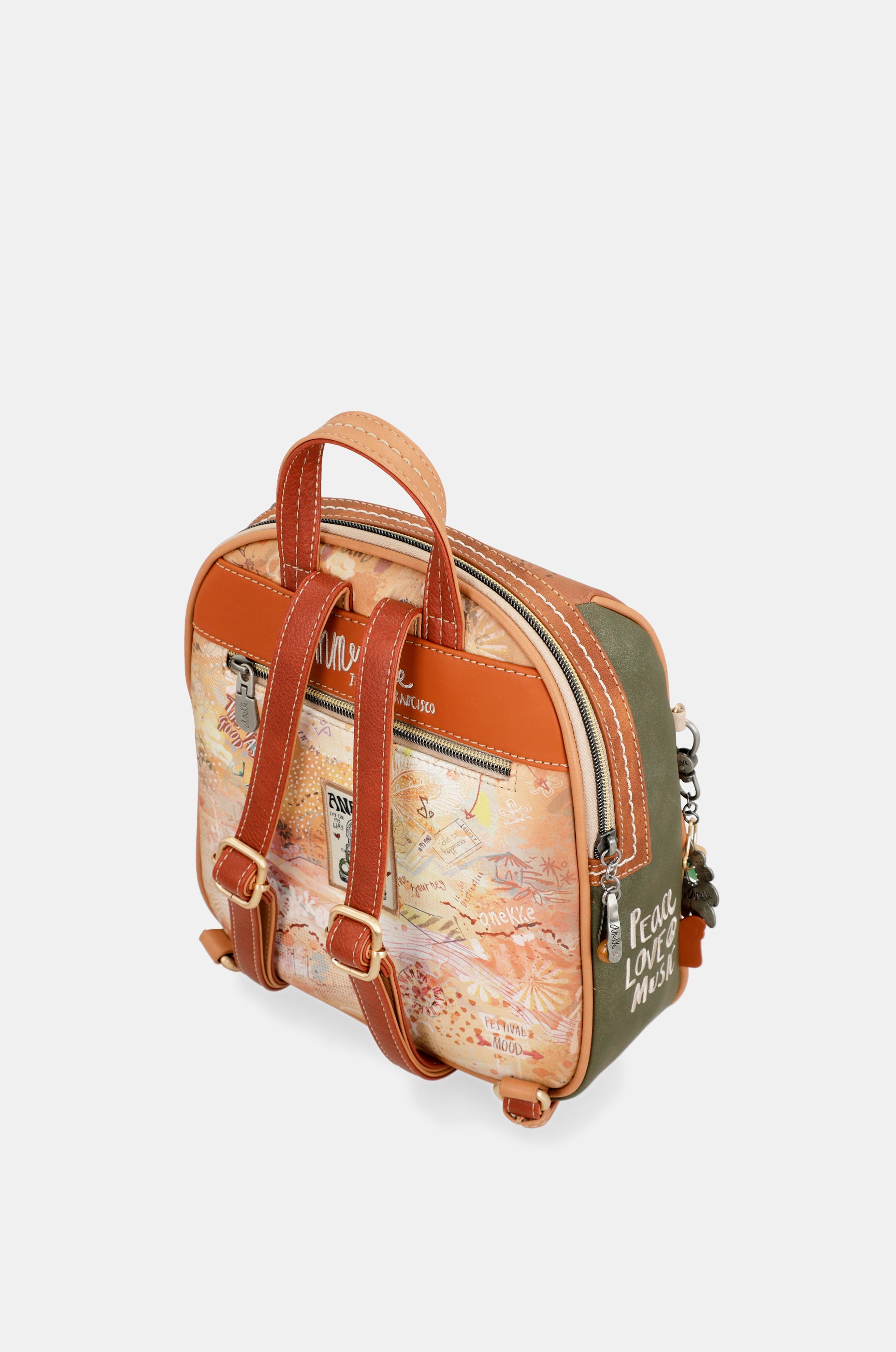 Peace & Love – mittelgroßer Rucksack in Kamelbraun