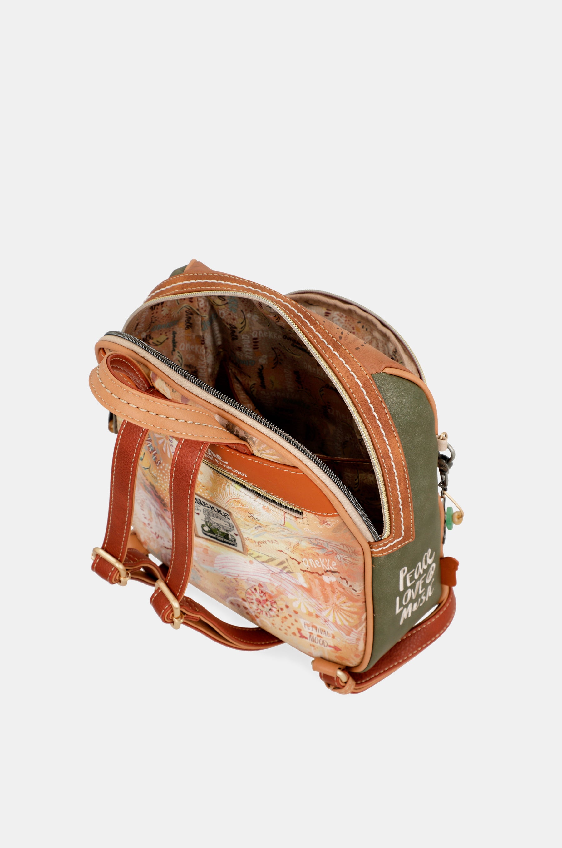 Peace & Love – mittelgroßer Rucksack in Kamelbraun