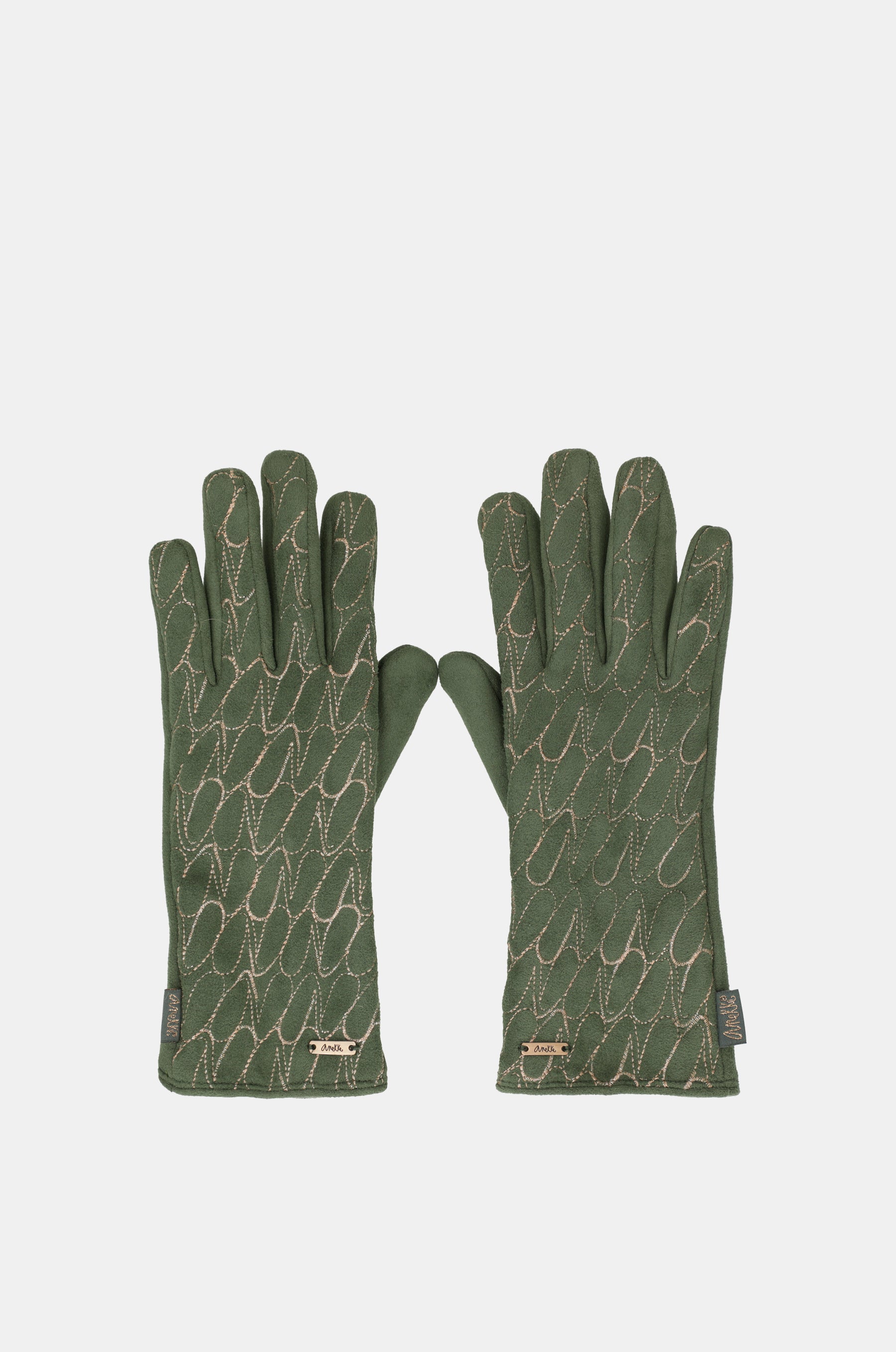 Grüne Handschuhe mit Anekke-Logo