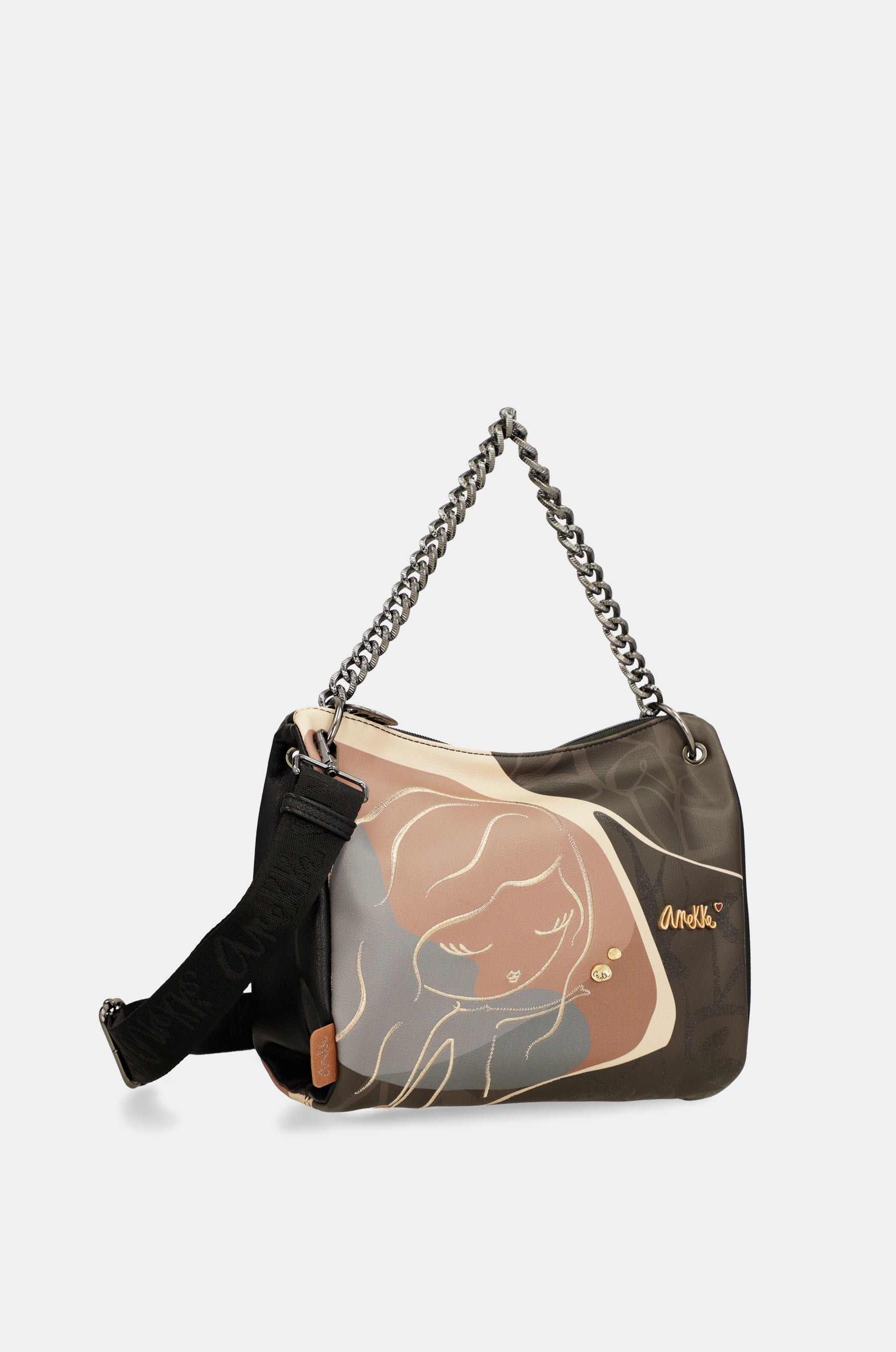 Umhängetasche mit Heartbeat und Metallgriff