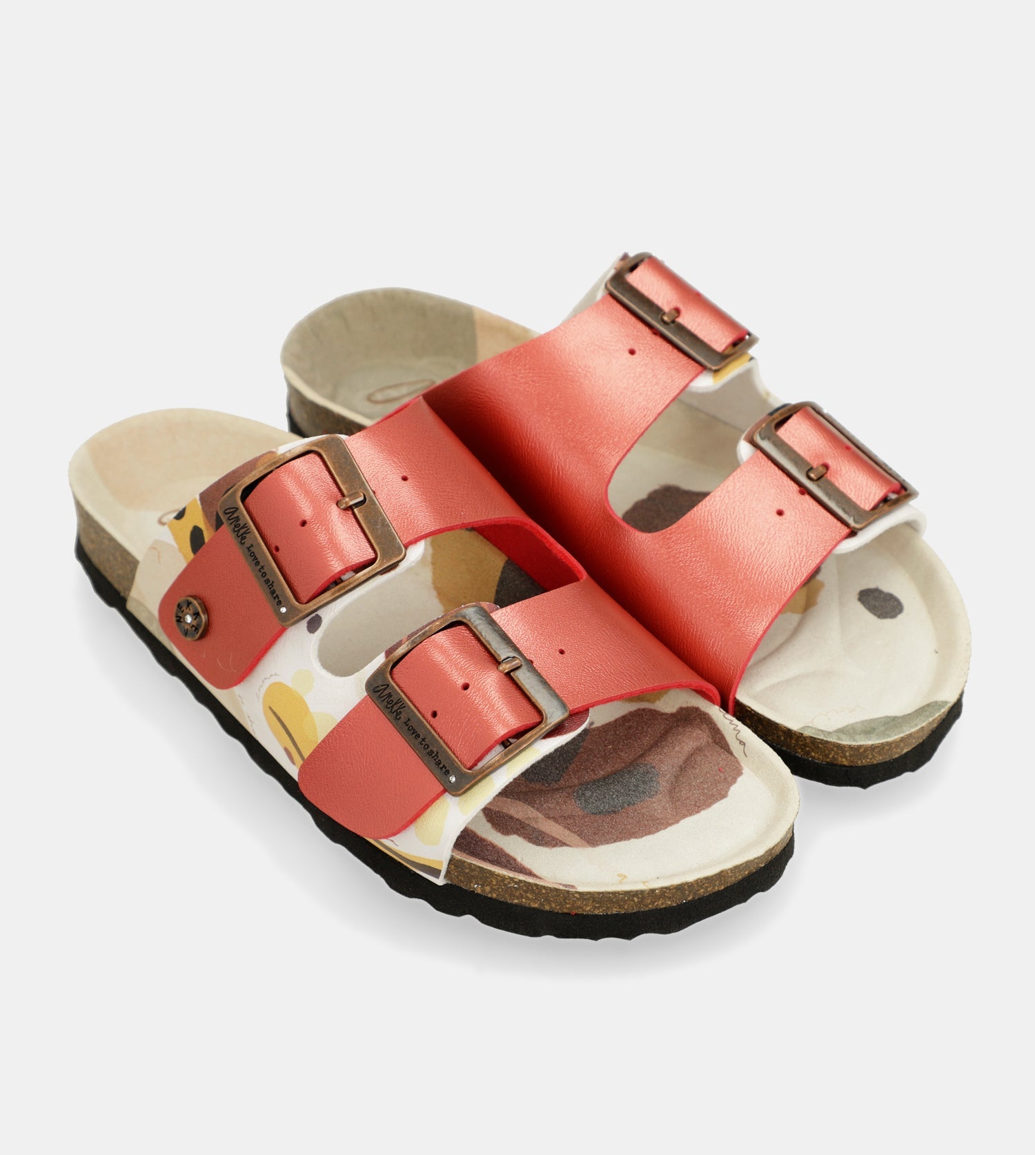 Rote mehrfarbige Bio-Sandalen