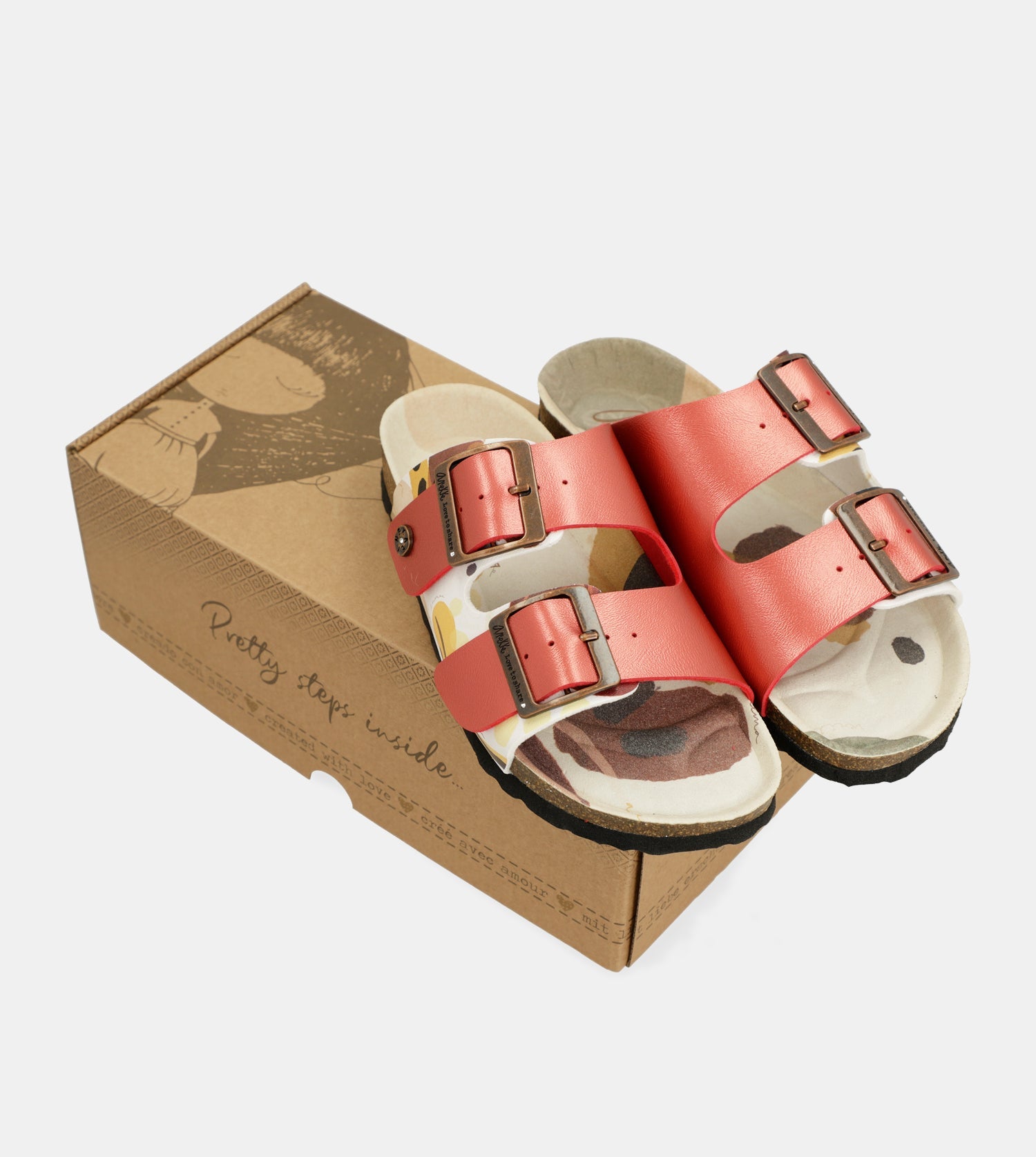 Rote mehrfarbige Bio-Sandalen