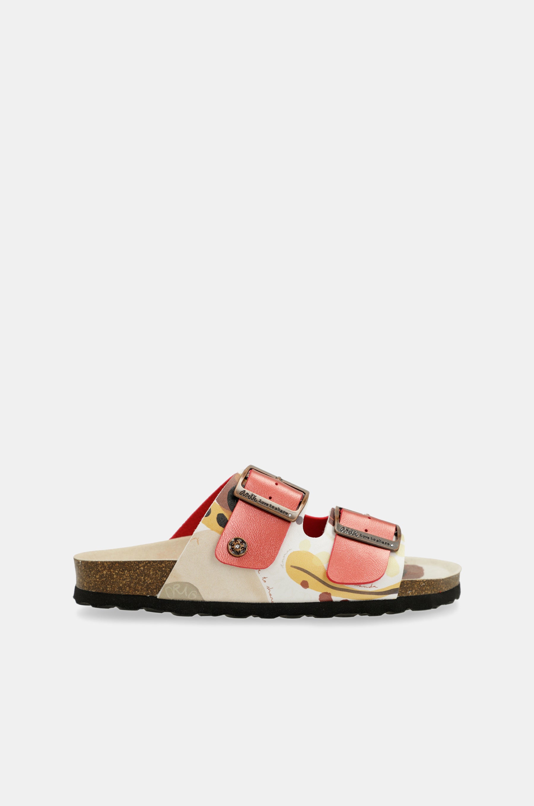 Rote mehrfarbige Bio-Sandalen