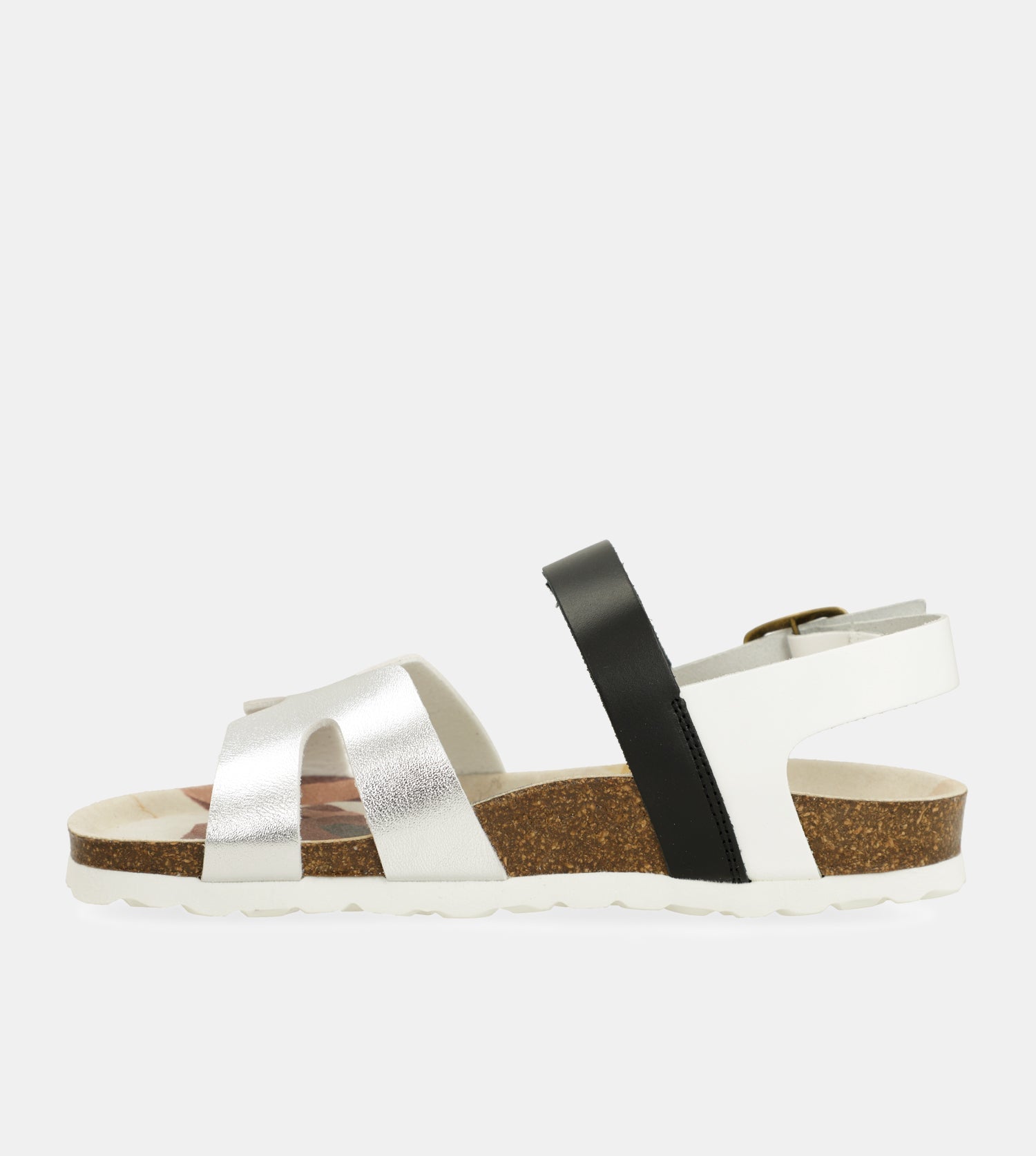 Silberne und schwarze Sandalen