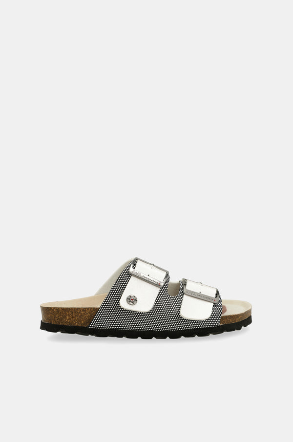 Weiße Bio-Sandalen mit Punkten