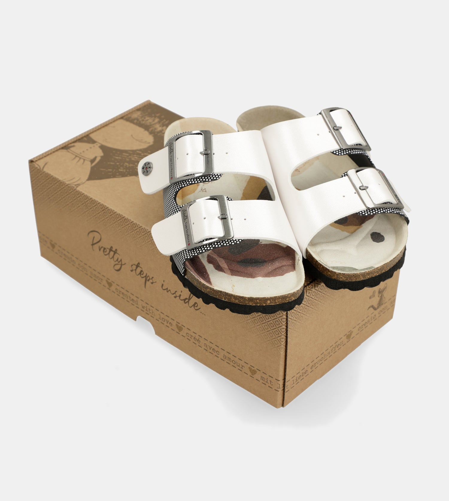 Weiße Bio-Sandalen mit Punkten