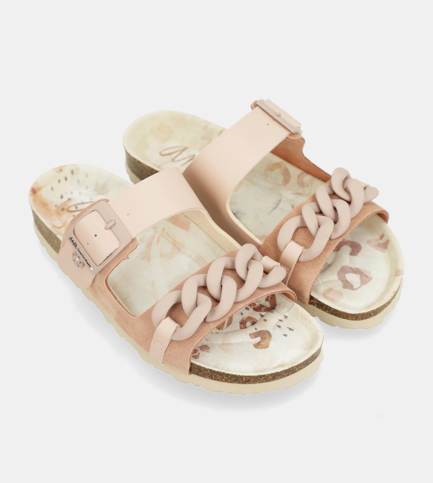 Rosa Bio-Sandalen mit Kettendetail
