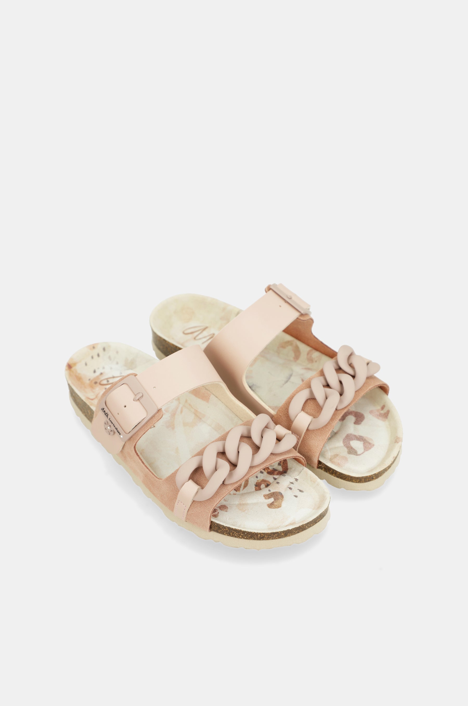 Rosa Bio-Sandalen mit Kettendetail