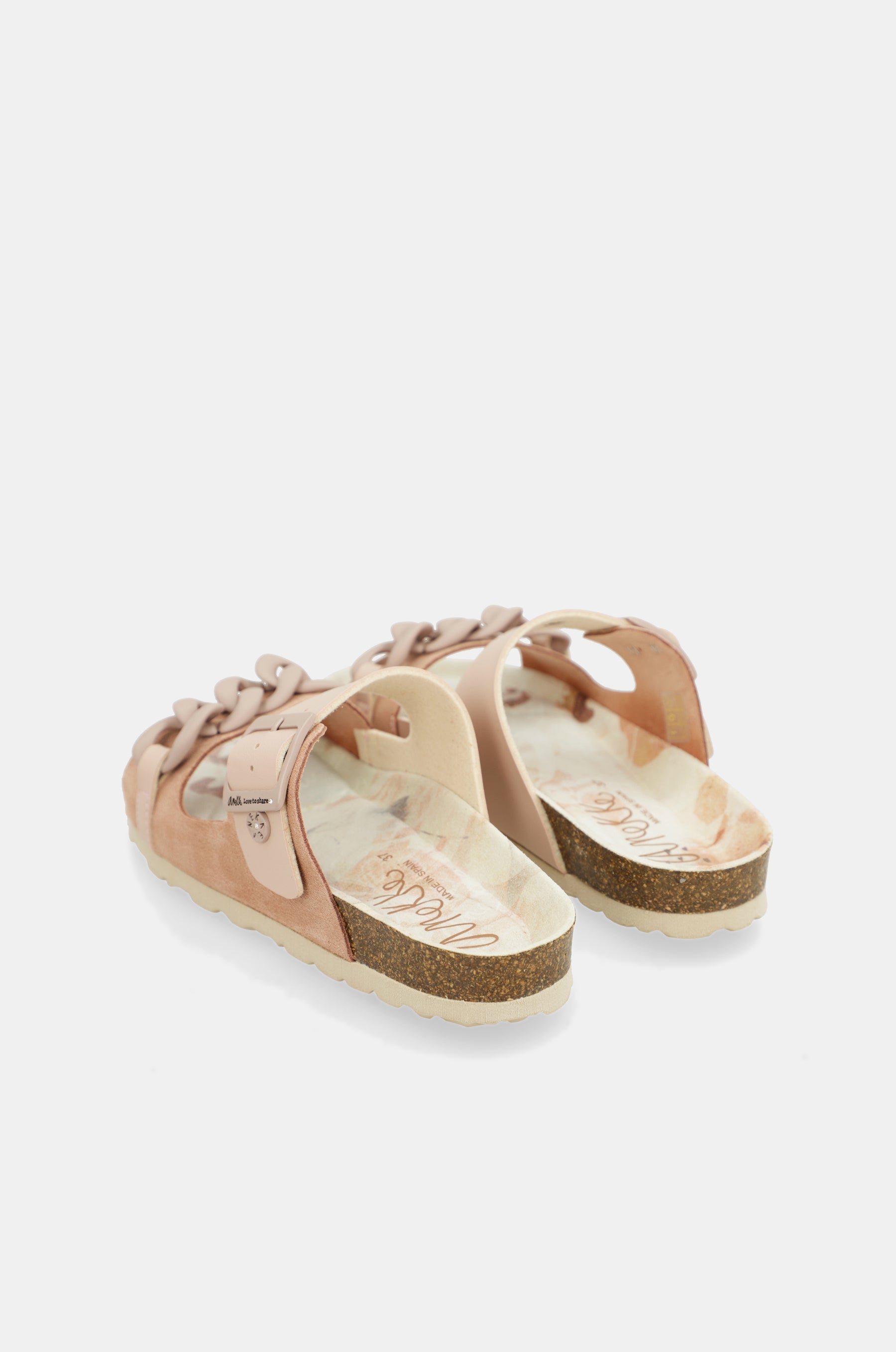 Rosa Bio-Sandalen mit Kettendetail