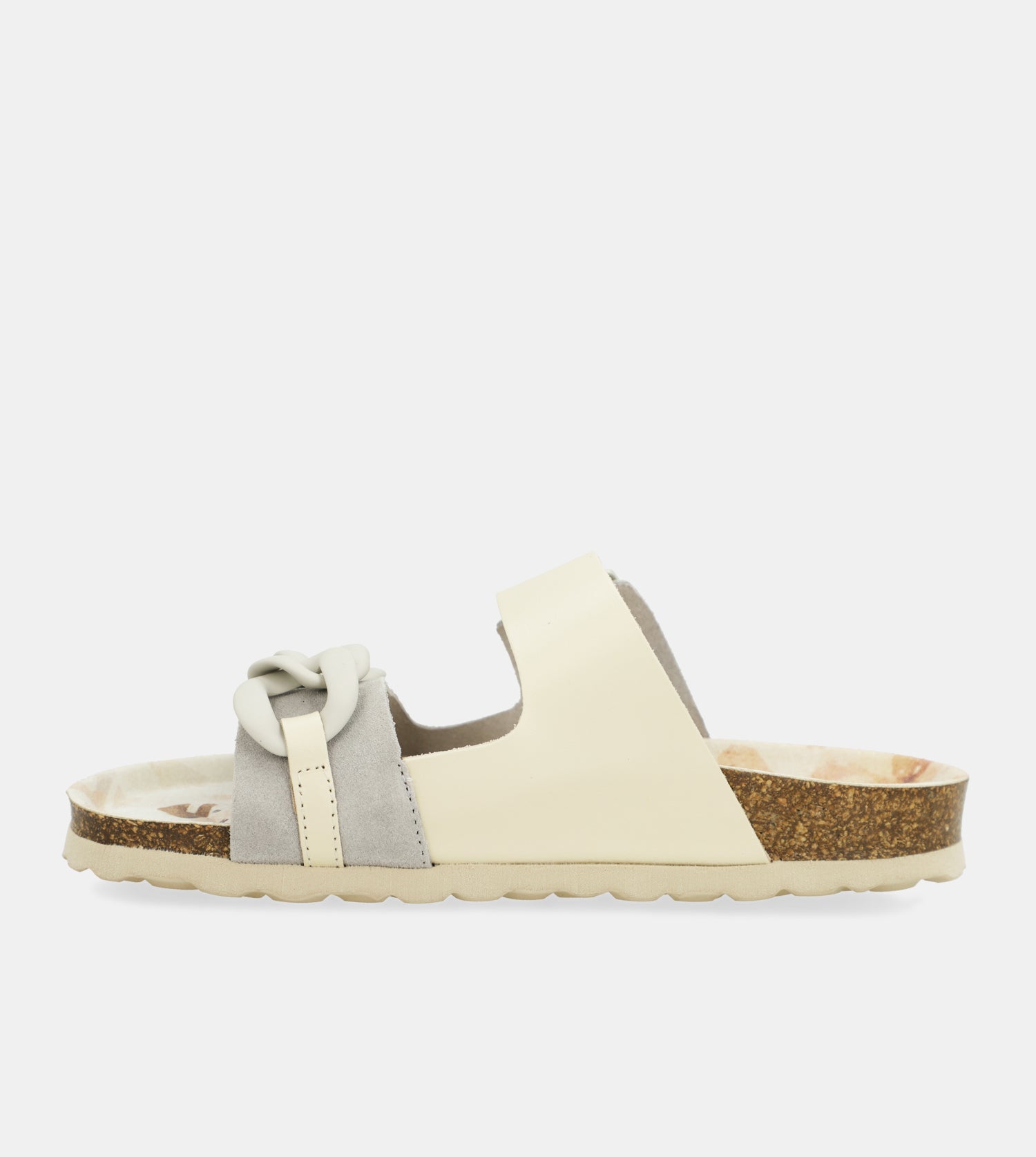 Graue Bio-Sandalen mit Kettendetail