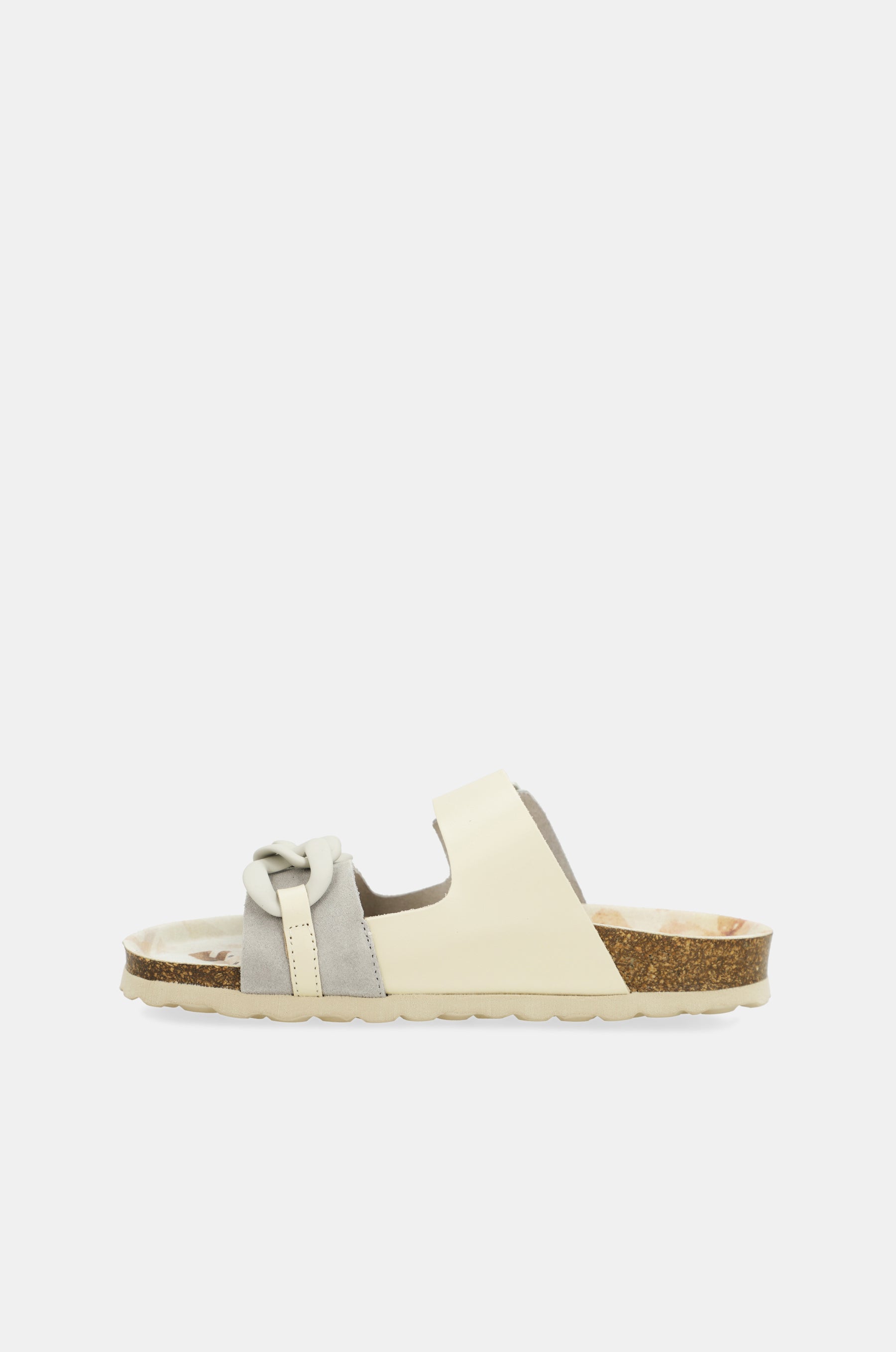 Graue Bio-Sandalen mit Kettendetail