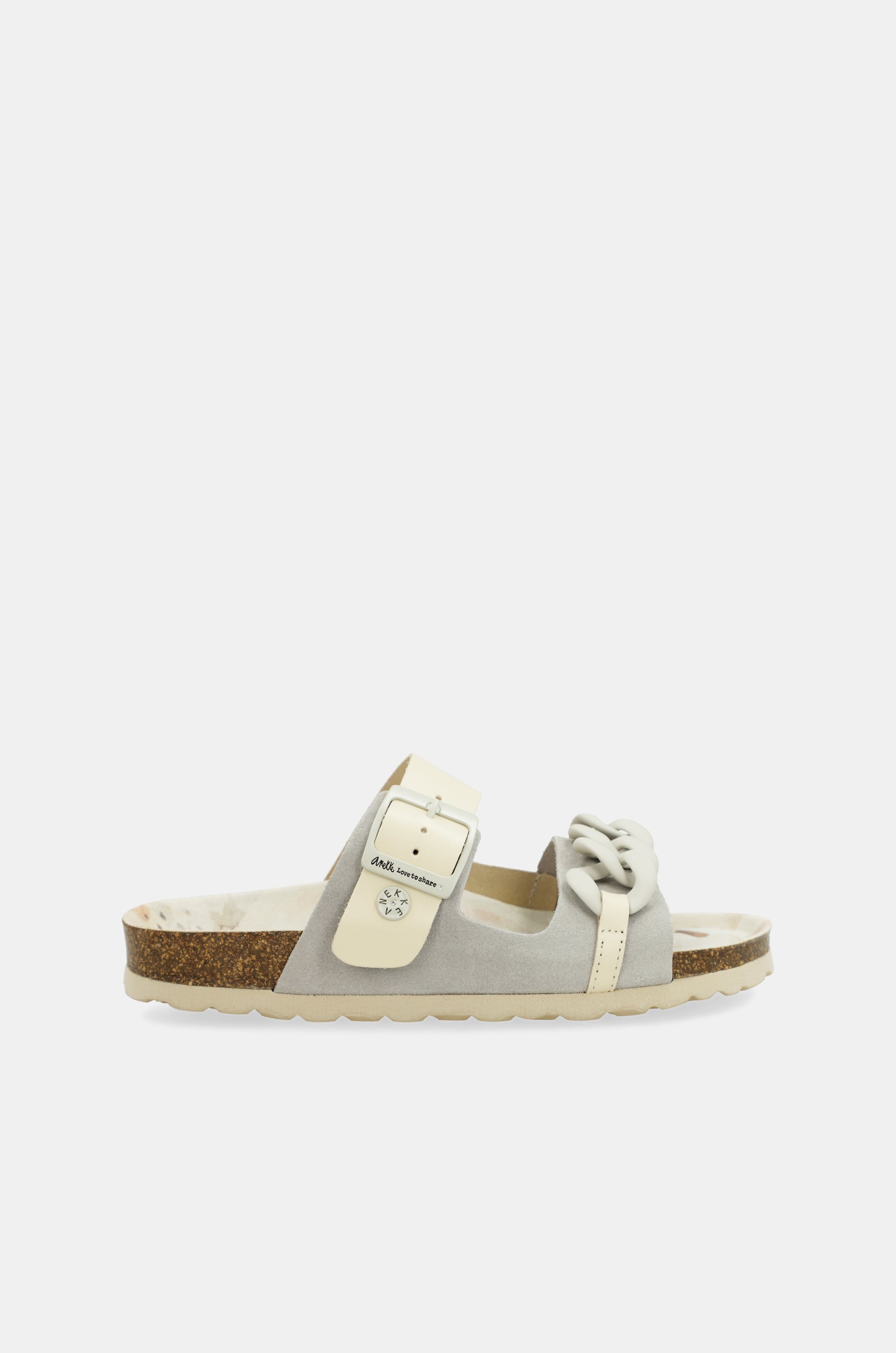 Graue Bio-Sandalen mit Kettendetail