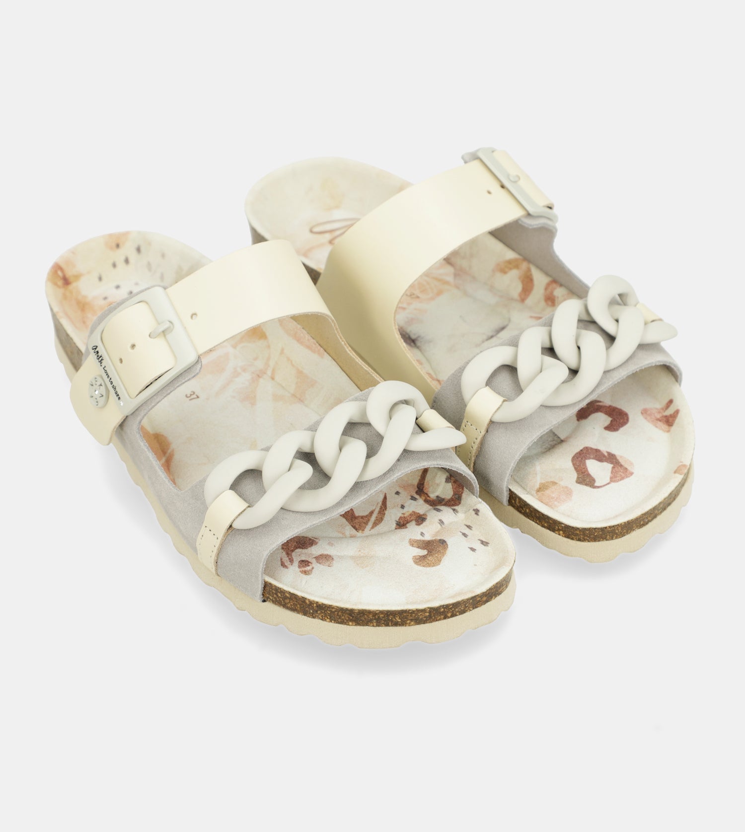Graue Bio-Sandalen mit Kettendetail