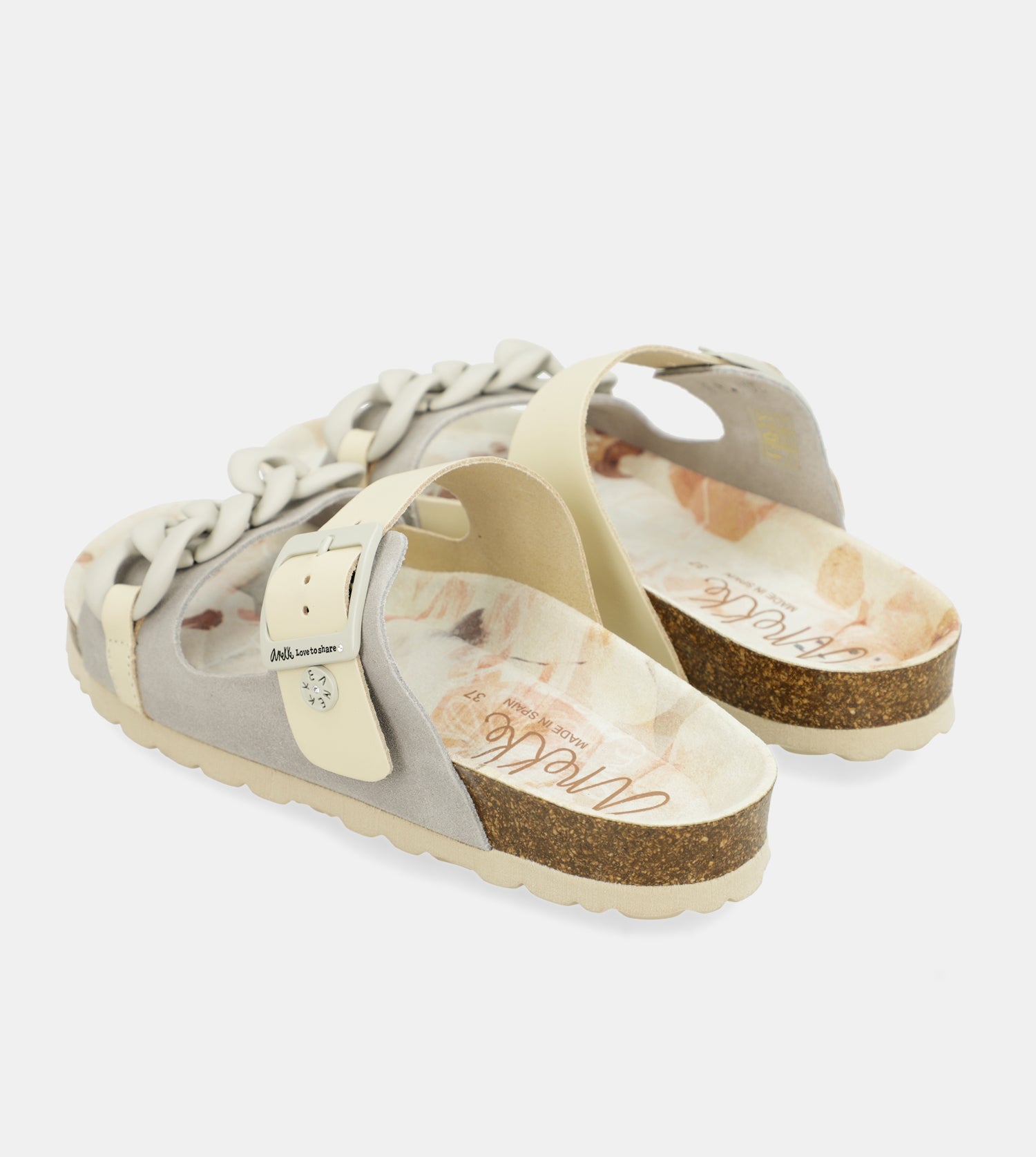 Graue Bio-Sandalen mit Kettendetail