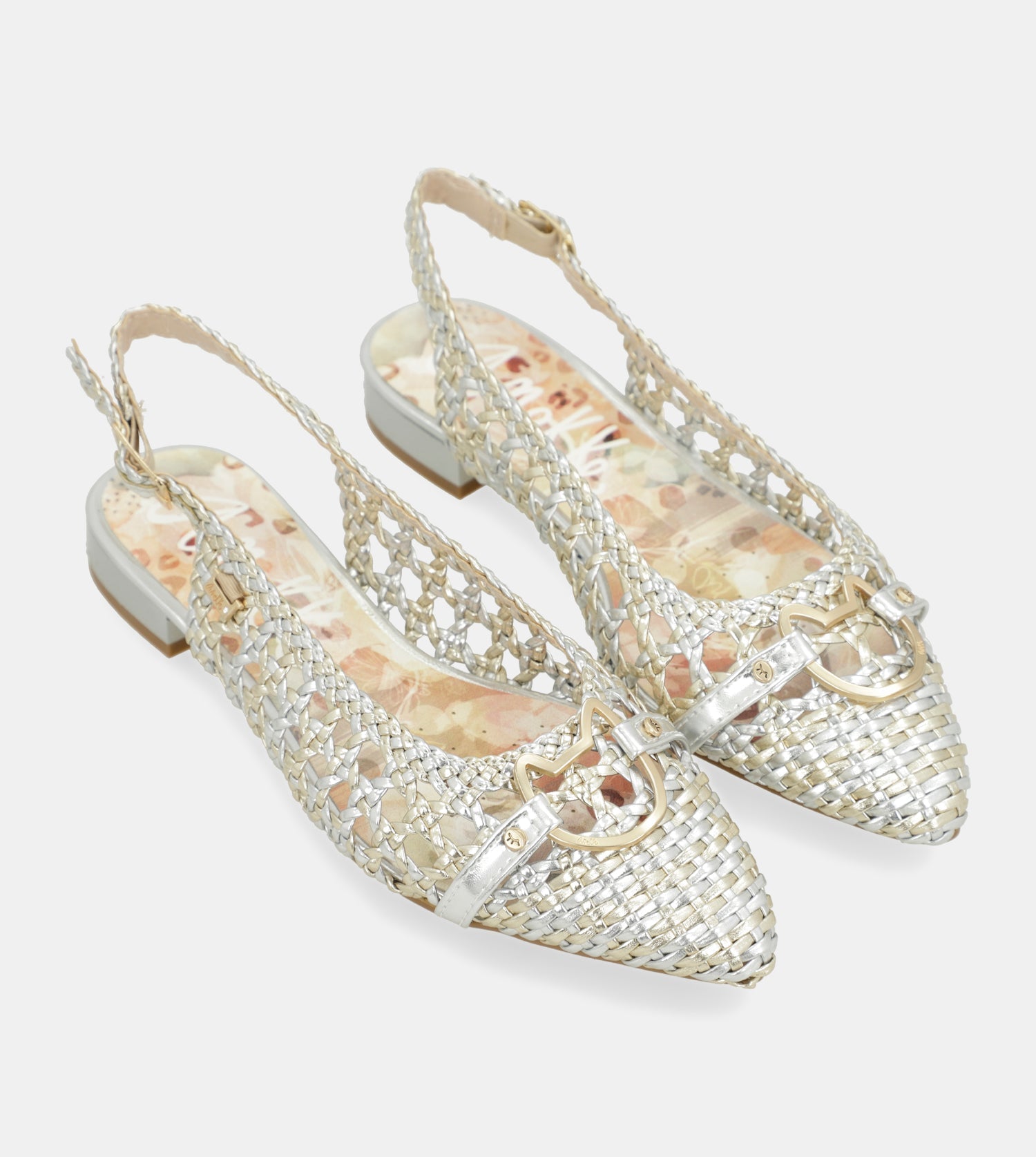 Goldene und silberne Slingback-Ballerinas