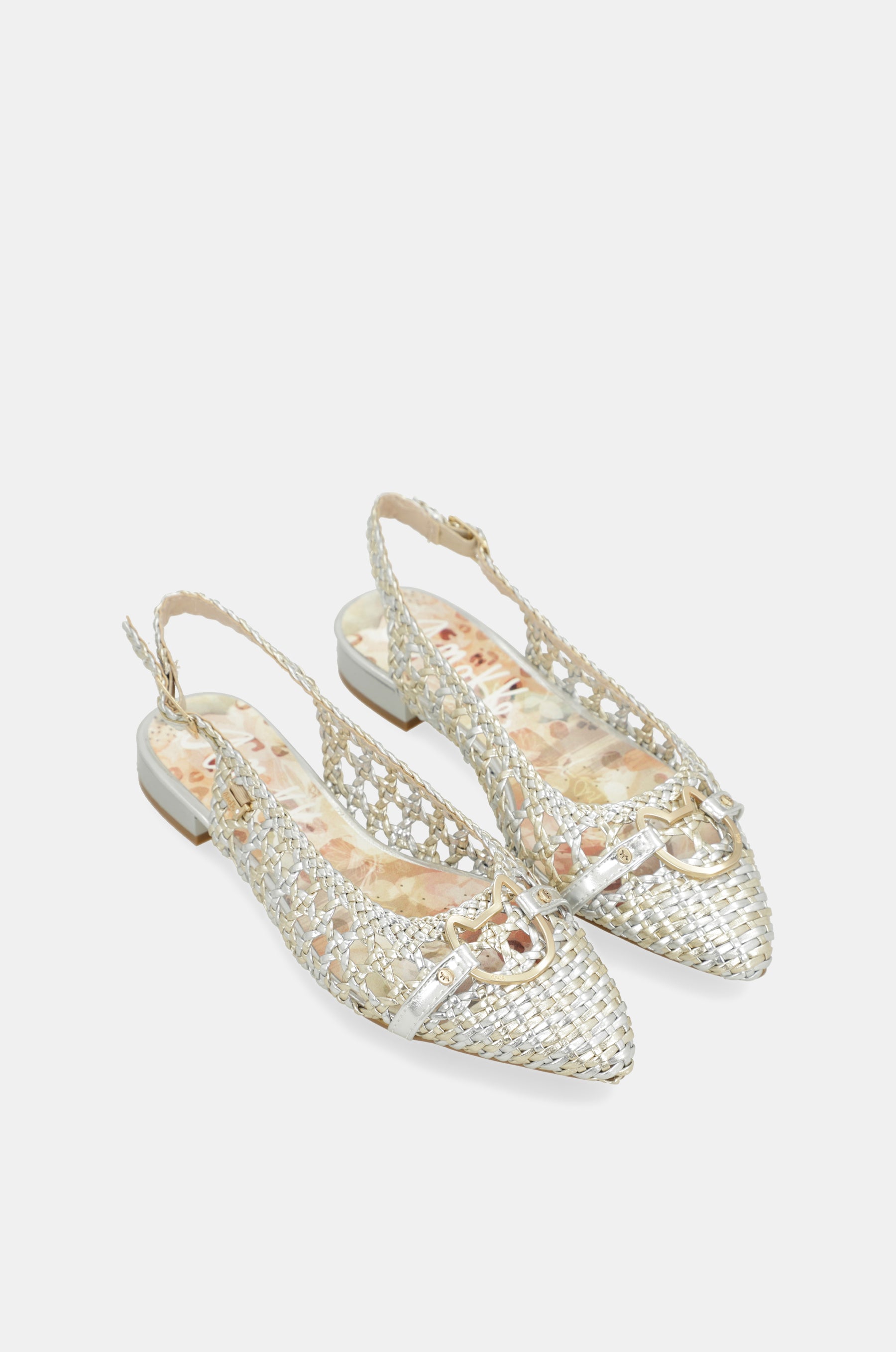 Goldene und silberne Slingback-Ballerinas