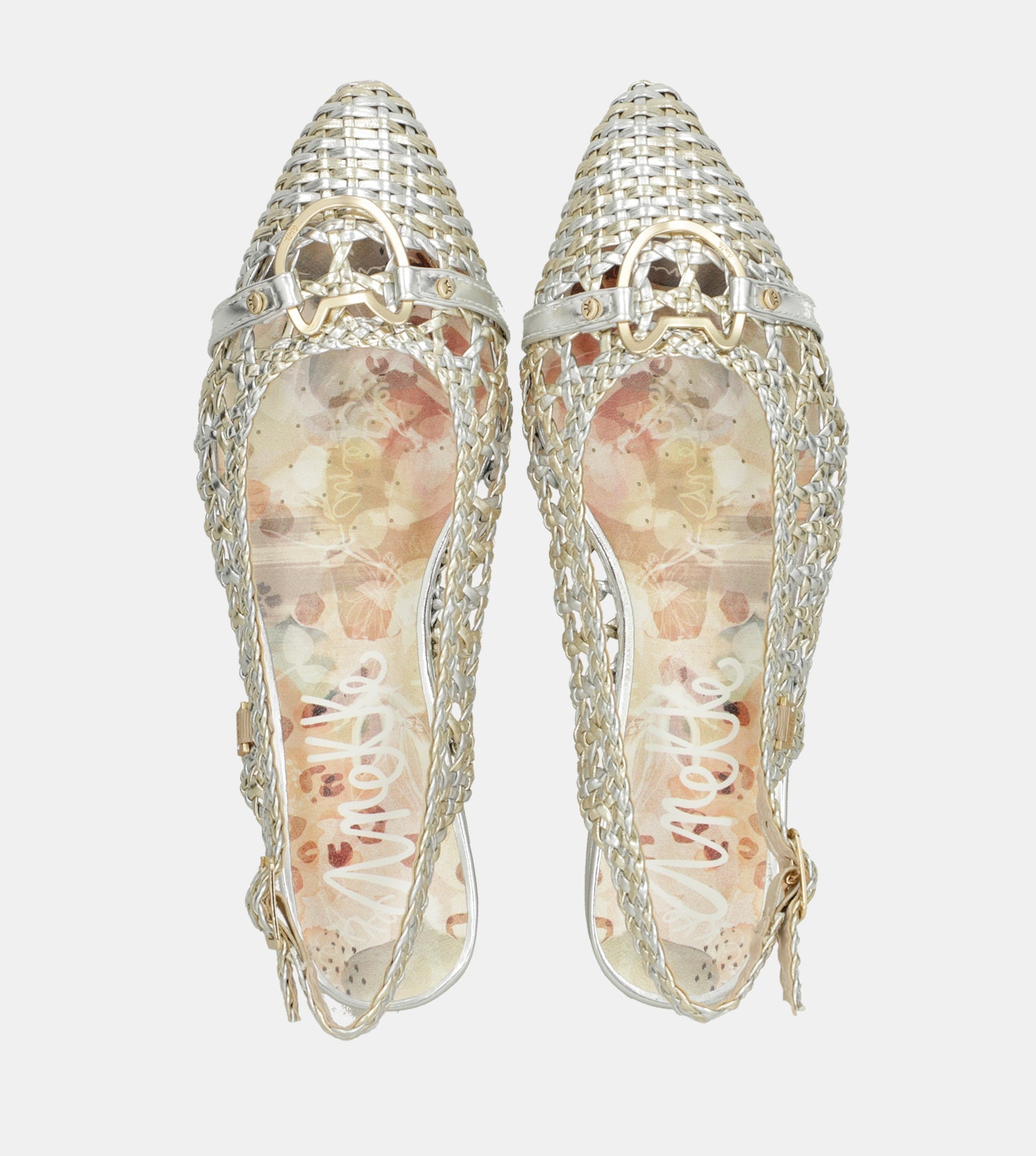 Goldene und silberne Slingback-Ballerinas