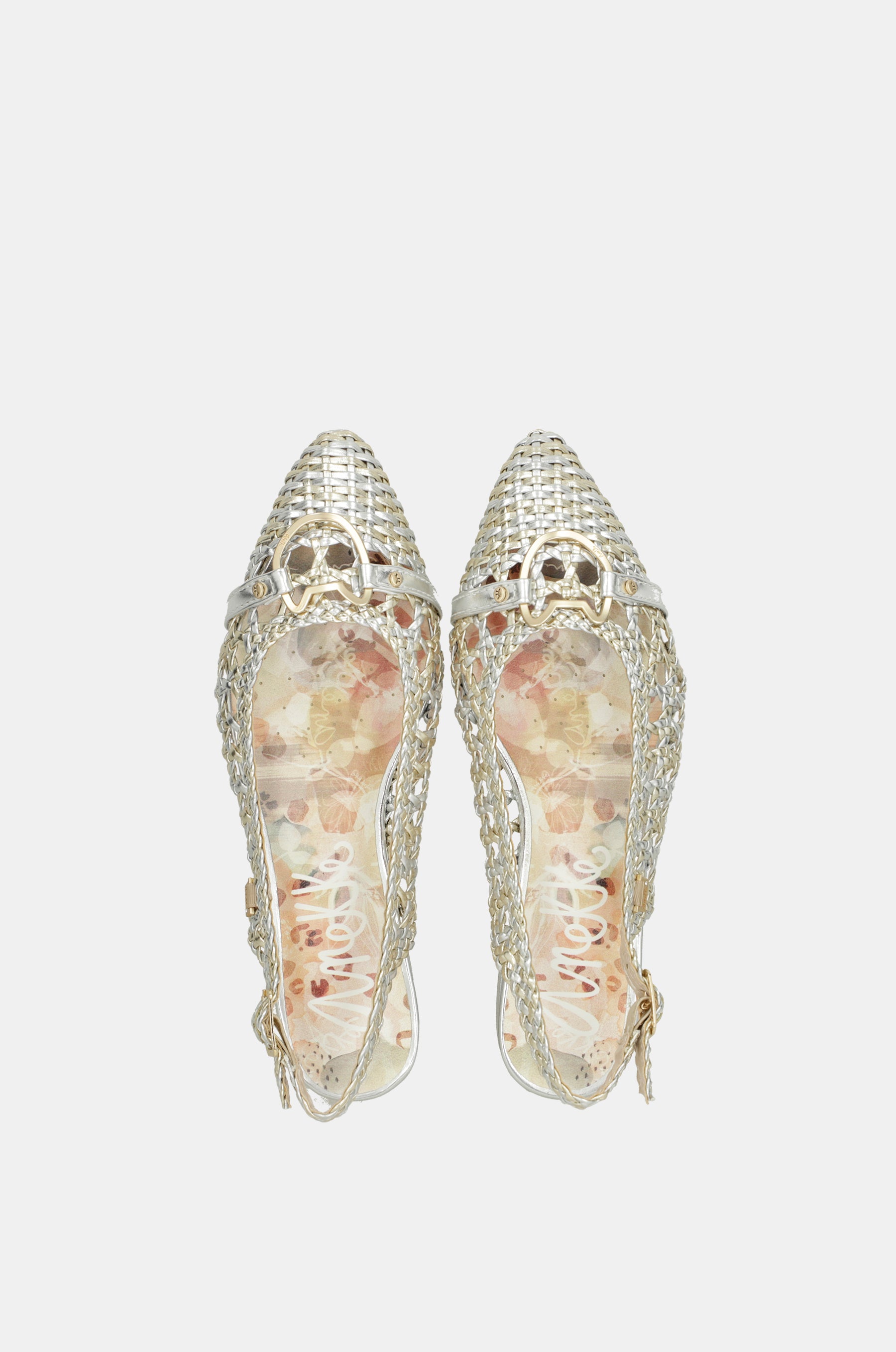 Goldene und silberne Slingback-Ballerinas