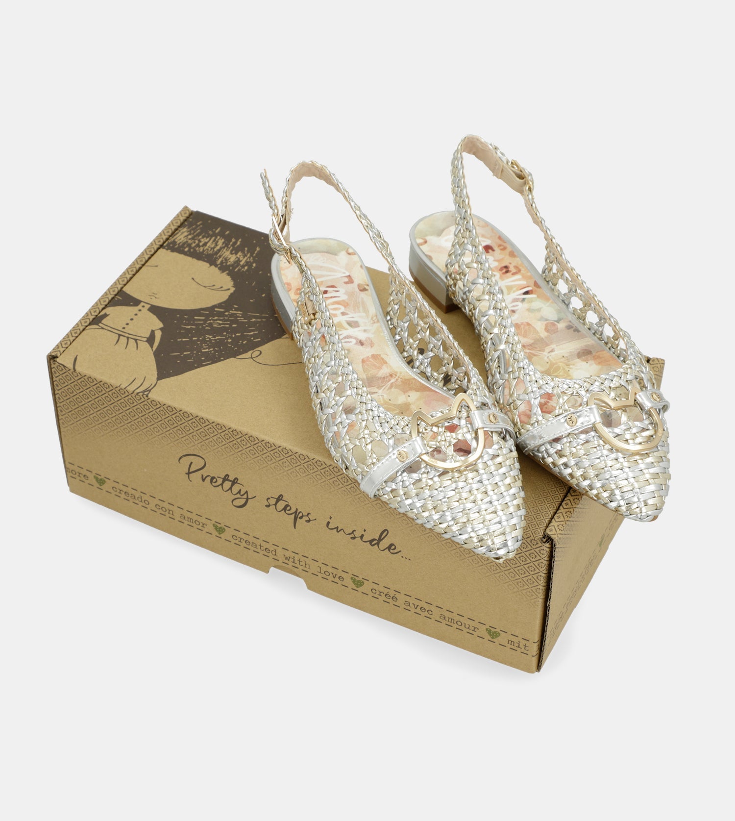 Goldene und silberne Slingback-Ballerinas