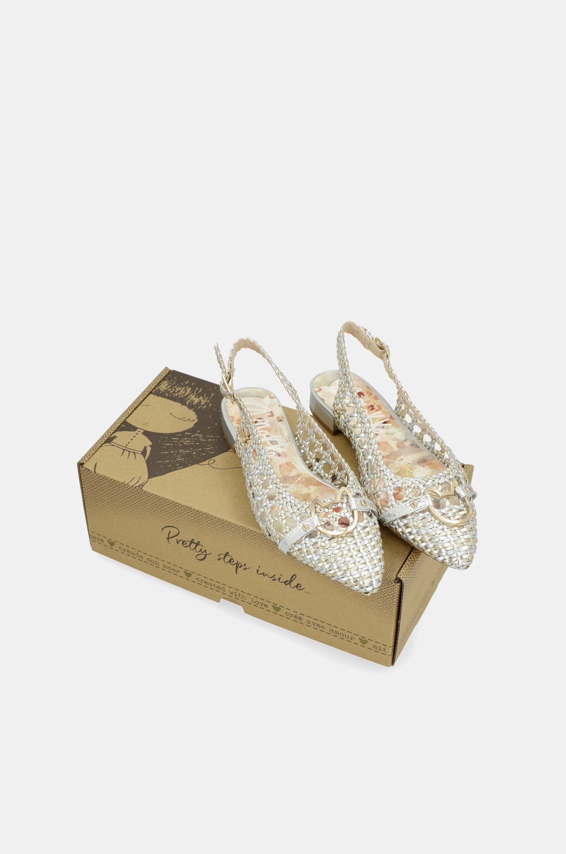 Goldene und silberne Slingback-Ballerinas