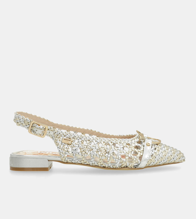 Goldene und silberne Slingback-Ballerinas