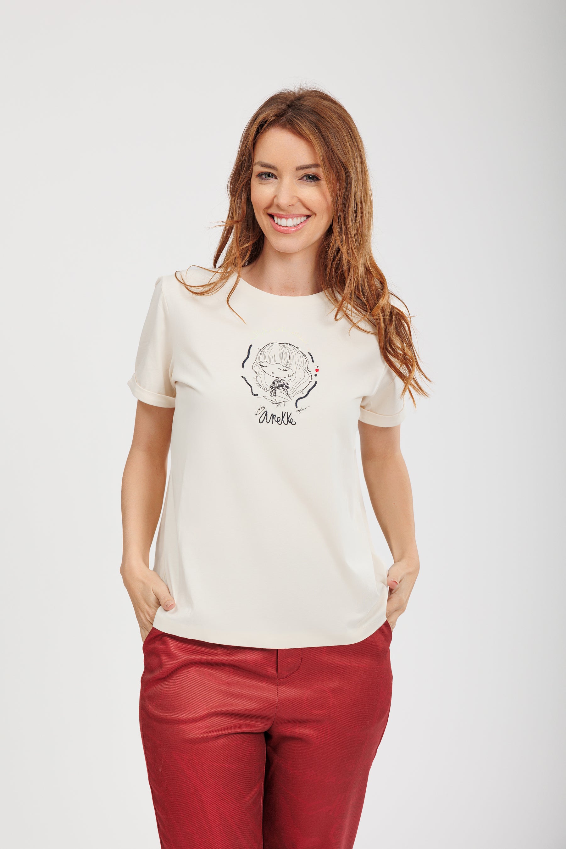 Kurzarm-T-Shirt beige mit Details
