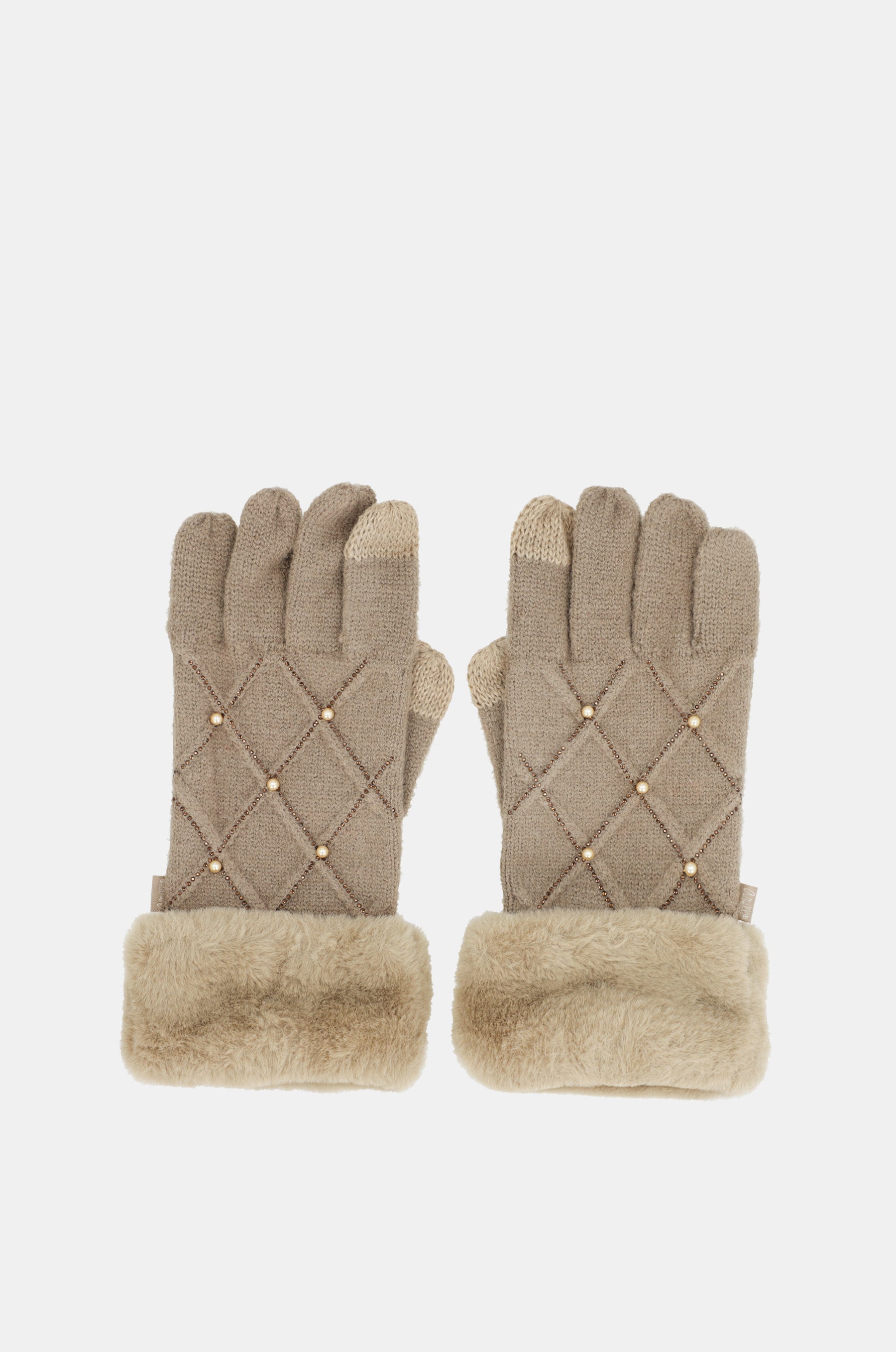 Strickhandschuhe mit Verzierungen beige