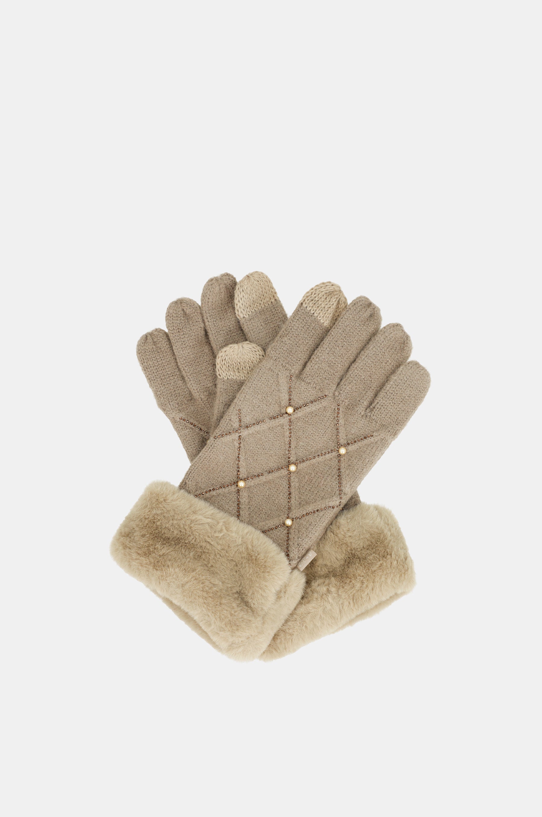 Strickhandschuhe mit Verzierungen beige