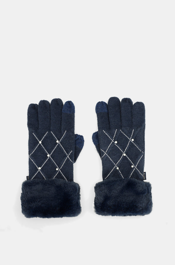 Strickhandschuhe mit Verzierungen schwarz
