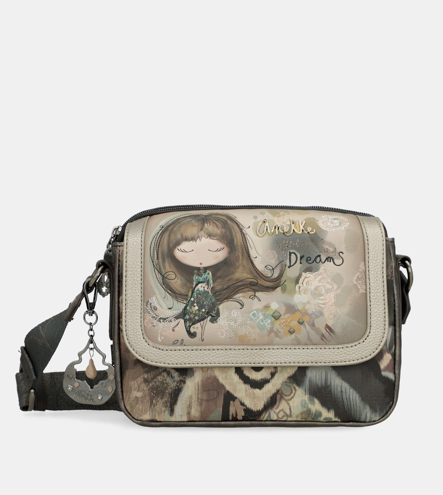 Umhängetasche oval mit Klappe Real