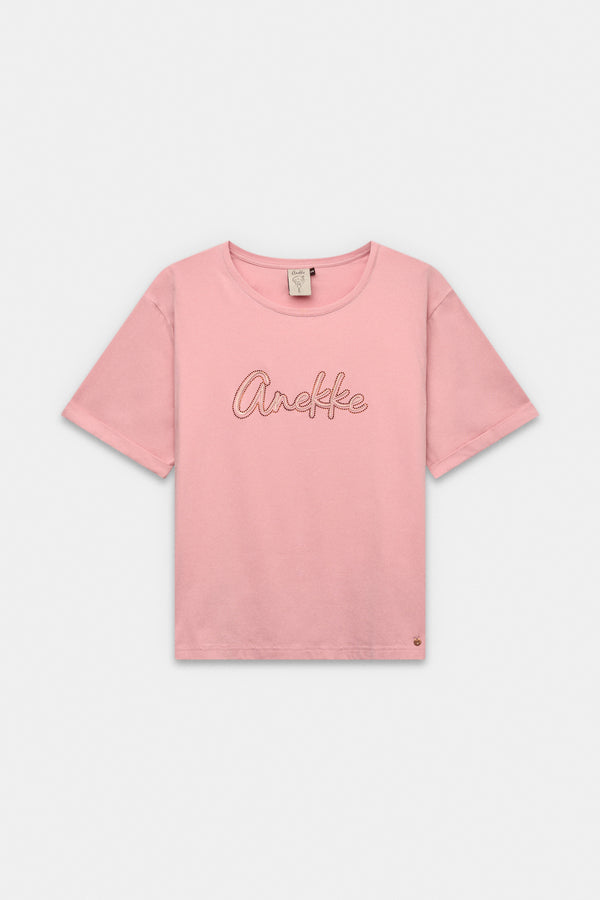 Rosa Kurzarm-T-Shirt mit Logo