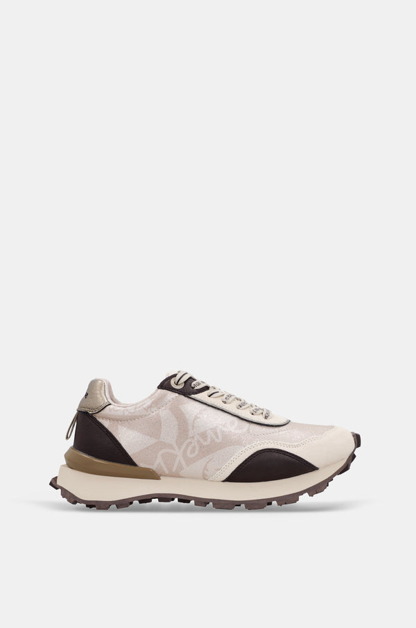 Beige Sneaker mit braunen Details
