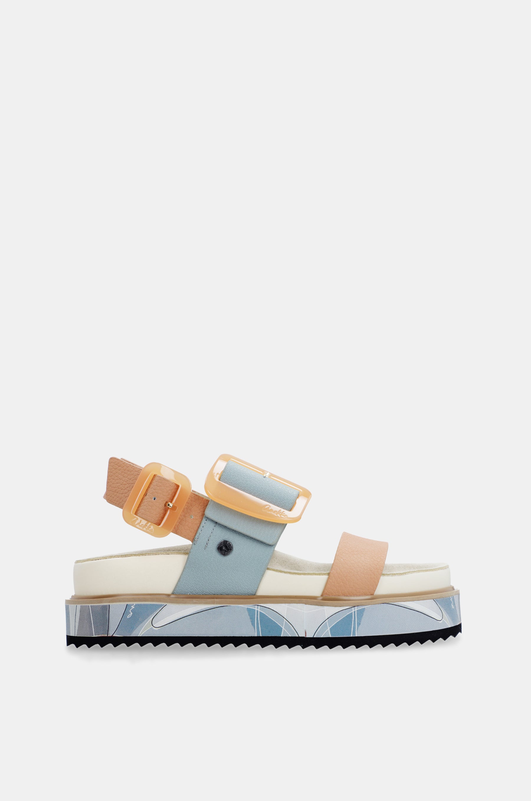 Blau-pinkorange Plateausandalen