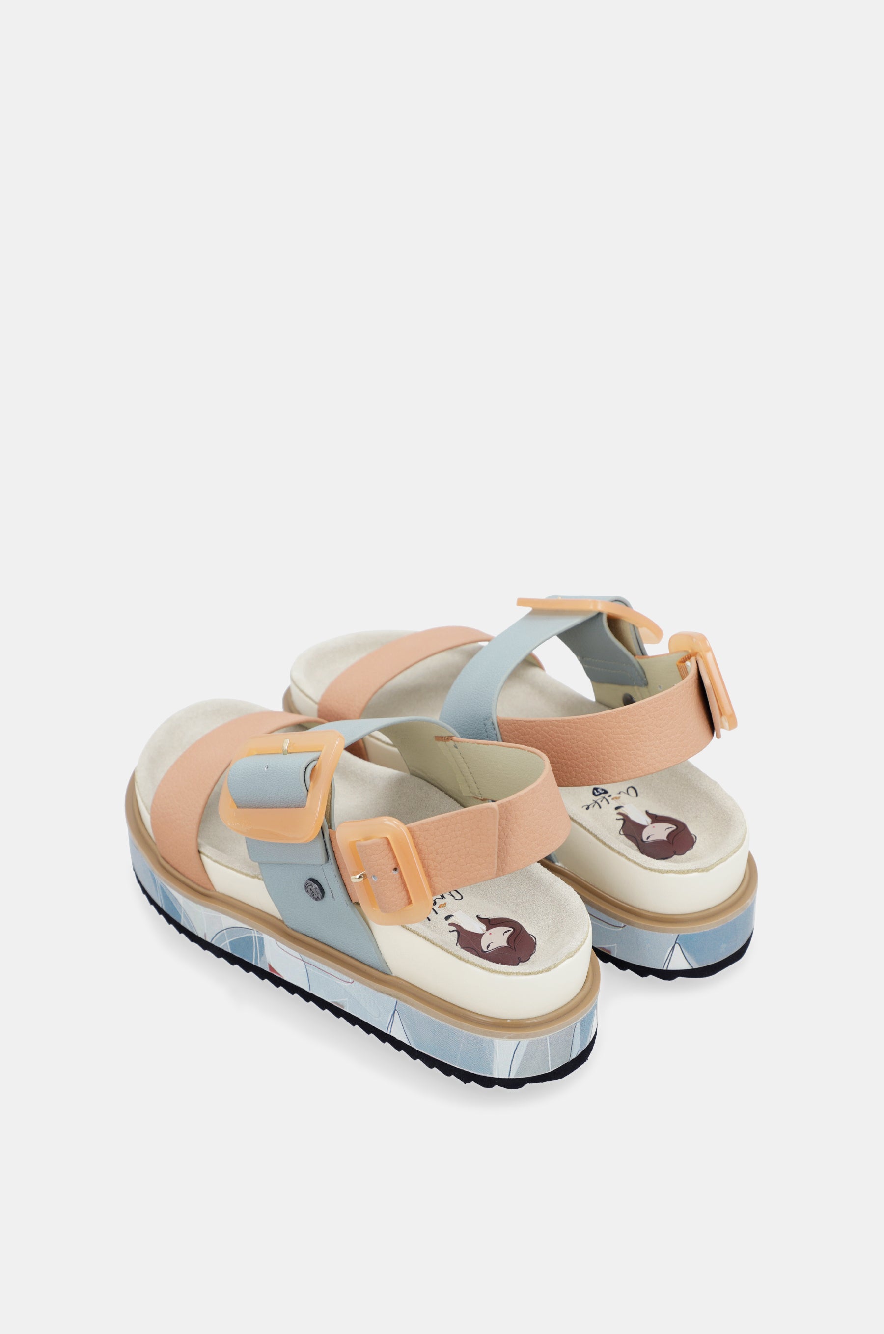 Blau-pinkorange Plateausandalen