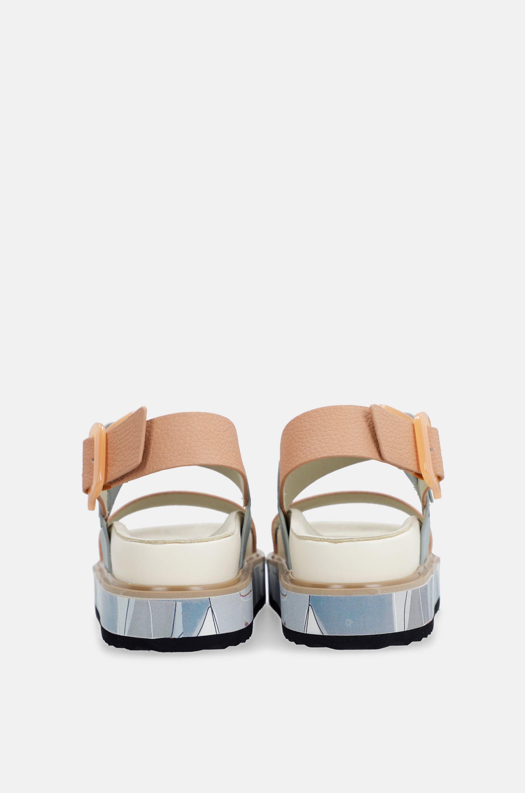 Blau-pinkorange Plateausandalen