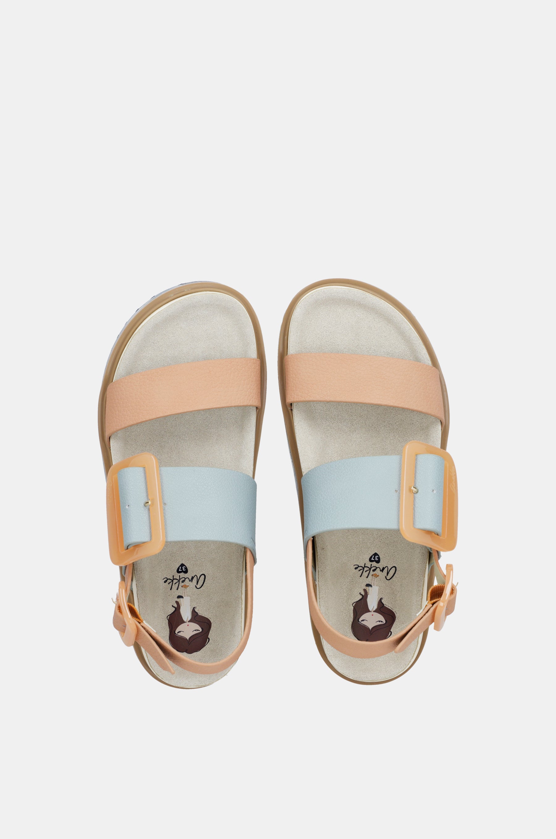 Blau-pinkorange Plateausandalen