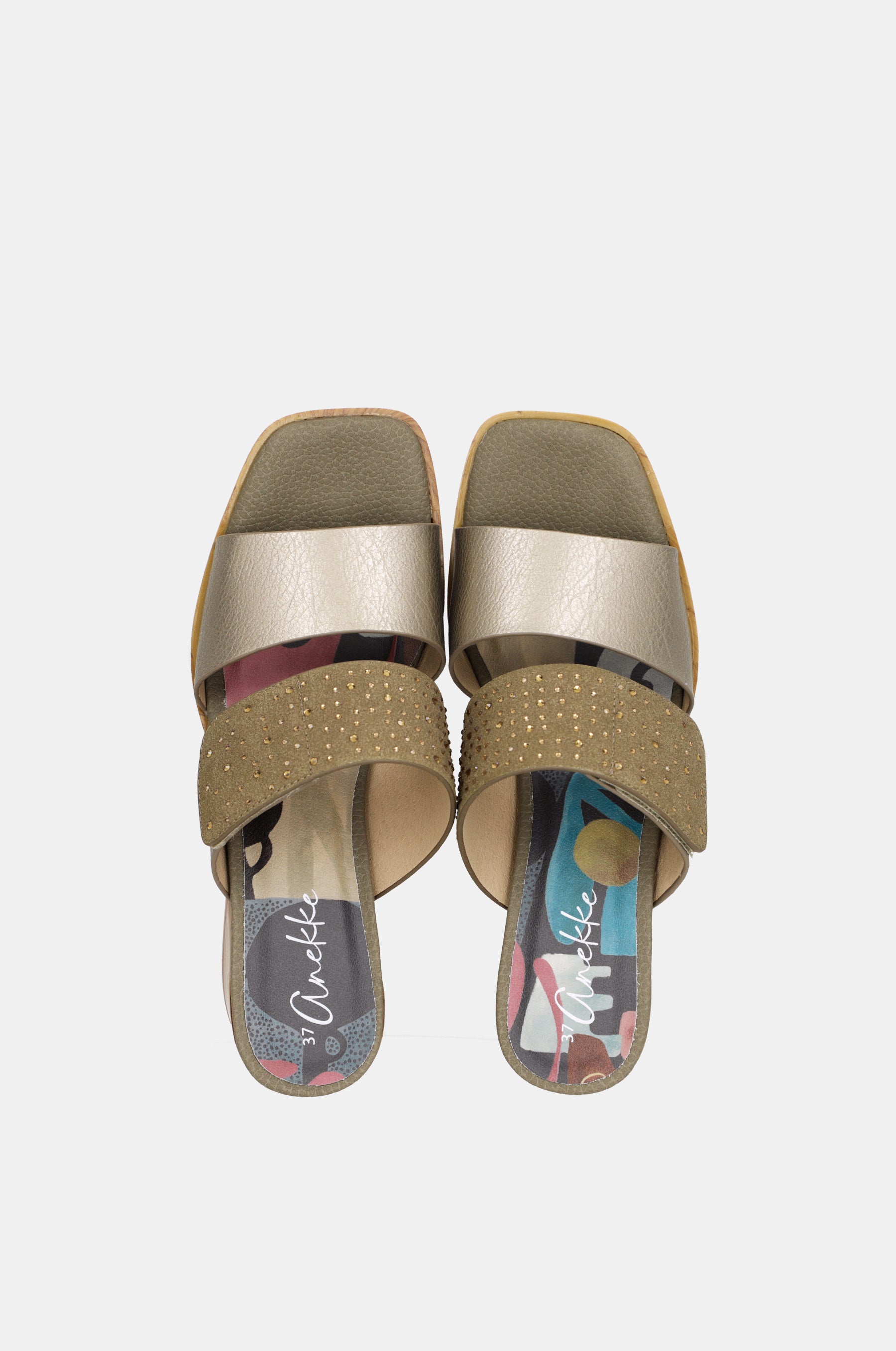 Grün-goldene Sandalen mit Strass