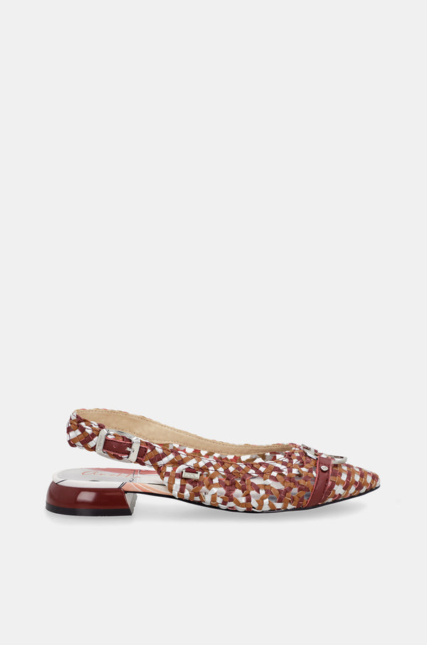 Bordeauxfarbene Slingback-Sandalen