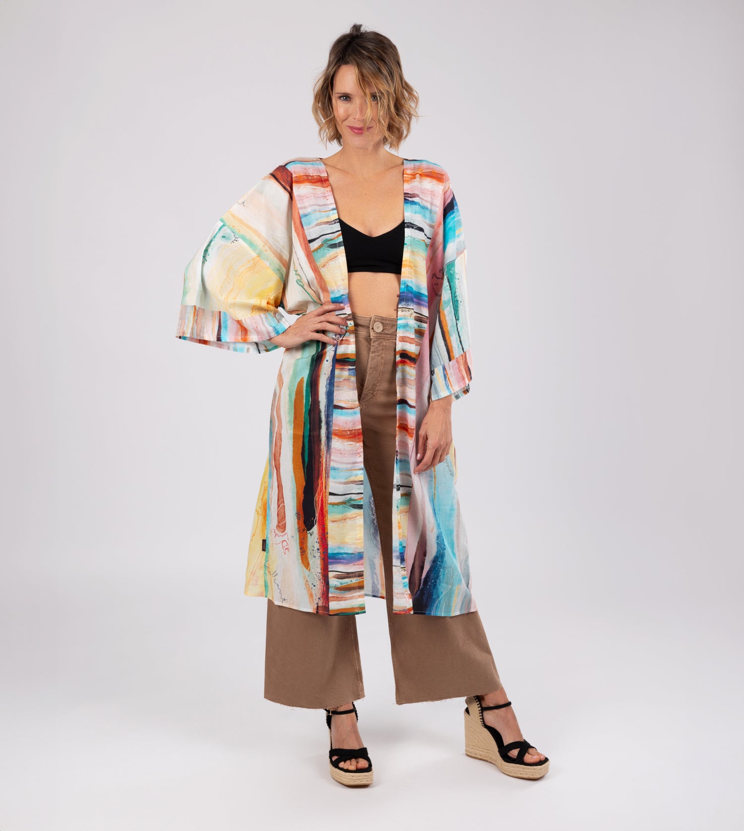 Langer Kimono mit Studio-Print